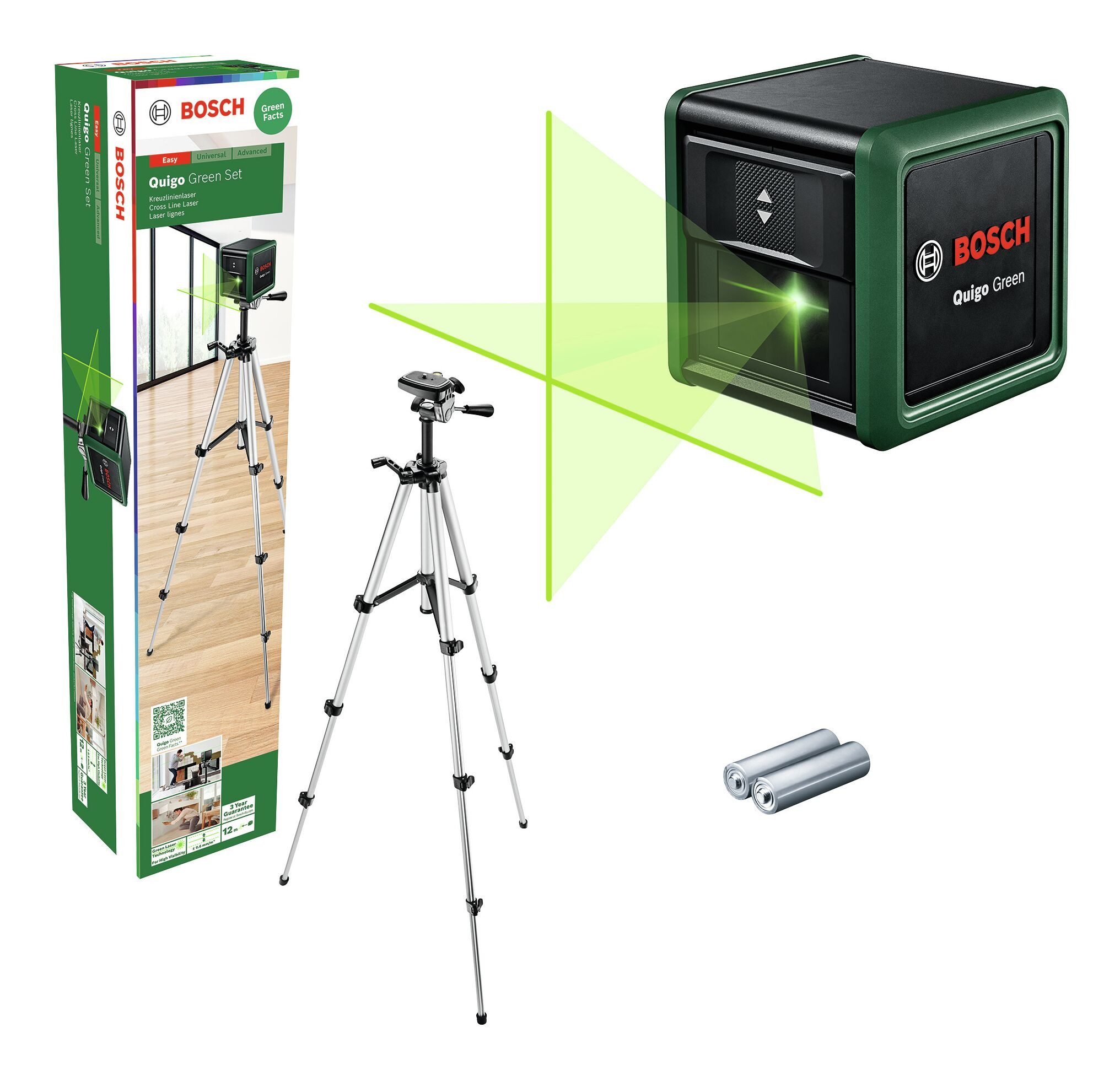 BOSCH Kreuzlinienlaser Quigo, Kreuzlinien-Laser Green Set - im Karton