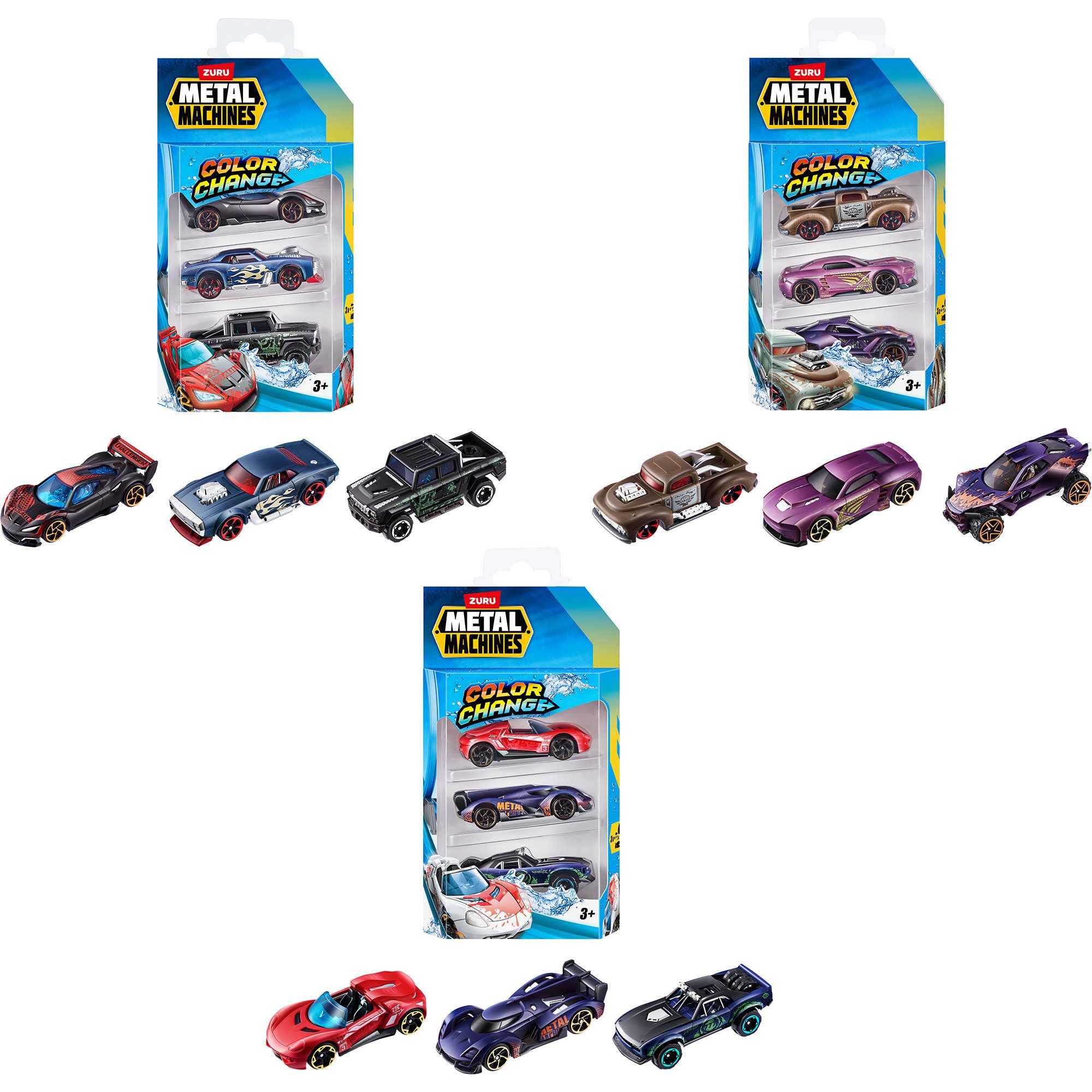 ZURU Spielzeug-Auto ZURU Metal Machines - Color Shifters 3er-Pack