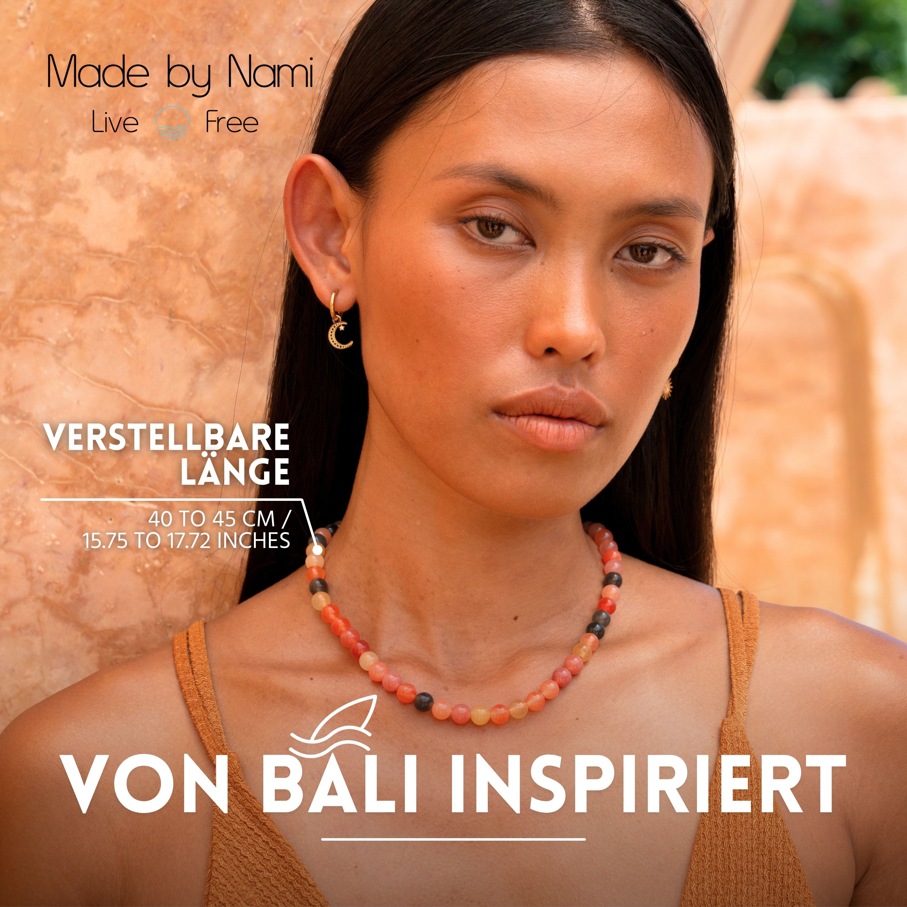 Made by Nami Perlenkette Bunte Perlenkette Damen aus echten Steinen mit Schlangenmaserung, Boho Schmuck 40 + 5 cm Länge