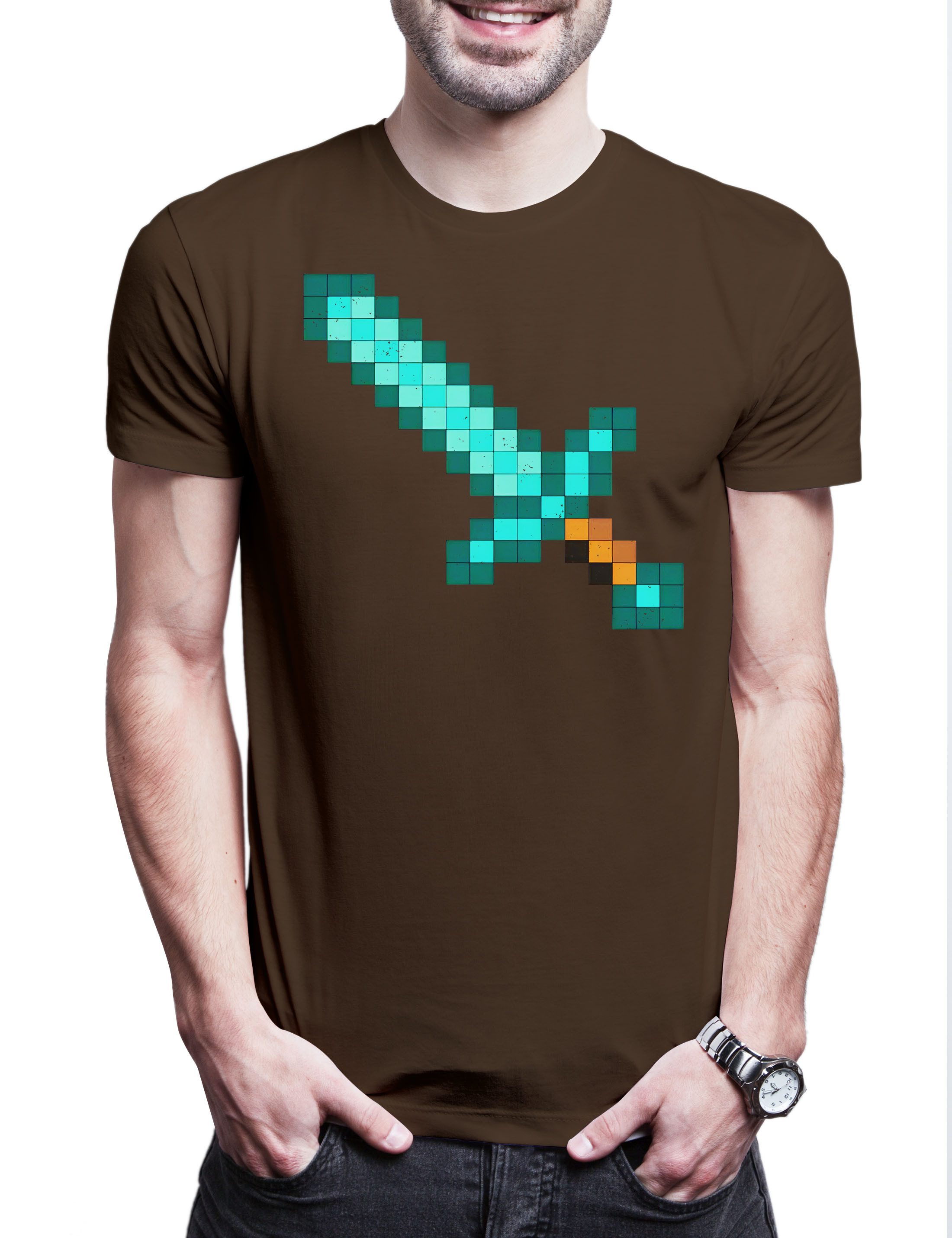 Print-Shirt Mine Sword Herren T-Shirt Games Gaming Craft Nerd Freak Crafting Fan
