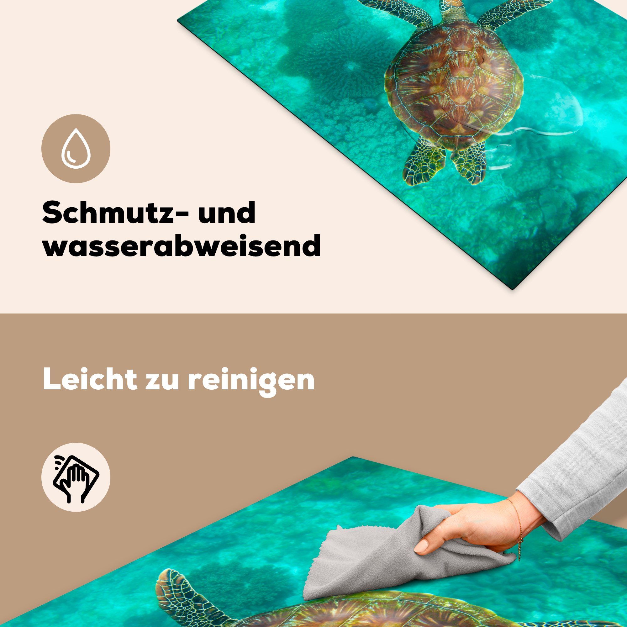 Induktionskochfeld Vinyl, (1 am Schutz für Ceranfeldabdeckung Meeresschildkröte die 81x52 küche, Apo-Riff, cm, tlg), MuchoWow Herdblende-/Abdeckplatte