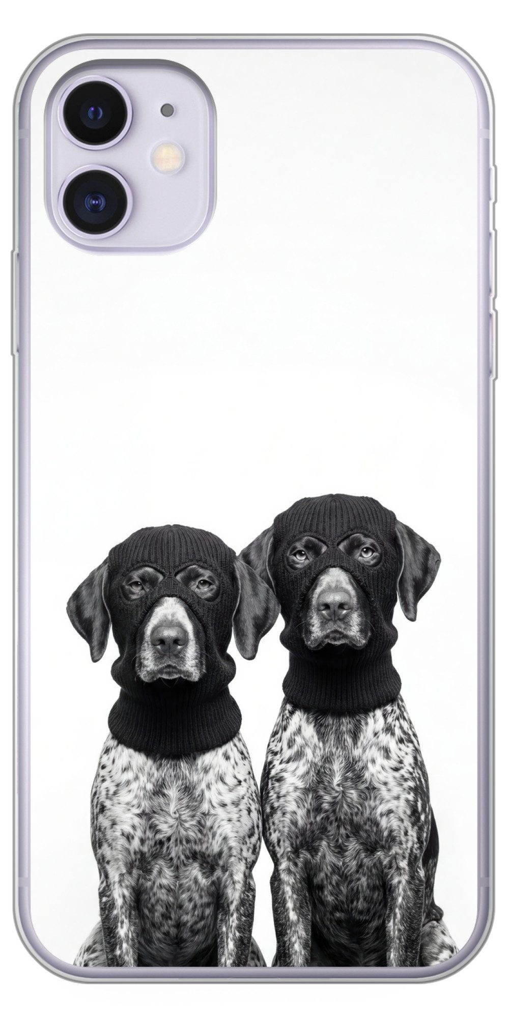 MuchoWow Handyhülle für Apple iPhone 11 Hunde - Balaclava - Schwarz - Weiß, Smartphone-Bumper, Print, Handy Schutzhülle Dünn