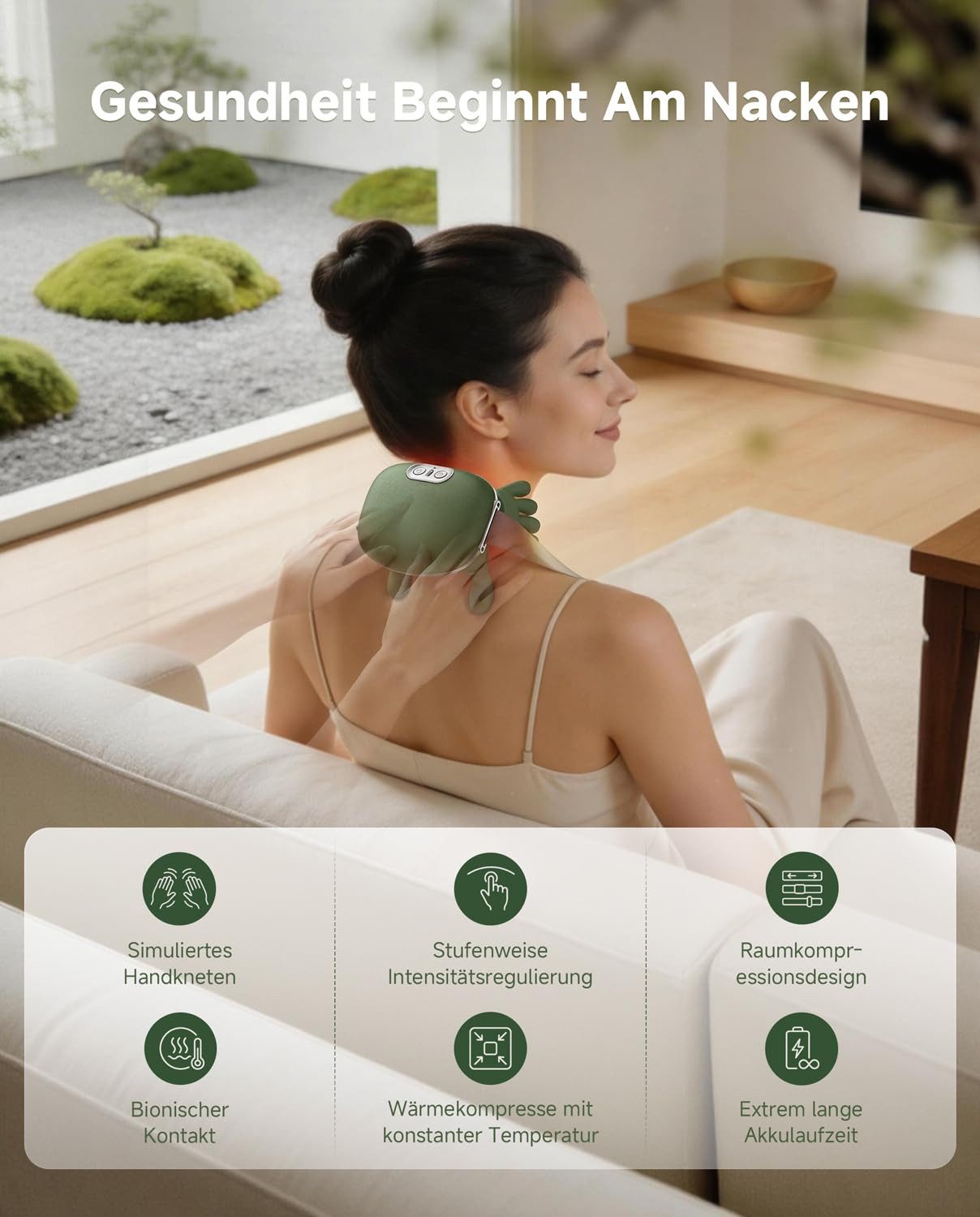 AIBISTAR Nacken-Massagegerät Nacken-Massagegerät 4D Nackenmassagegerät, Kabellos mit Wärmefunktion, Packung, 1*Haupteil, 1*USB Kabel, für alle Muskelbereiche, 3 Modi, 4 Massagelöcher