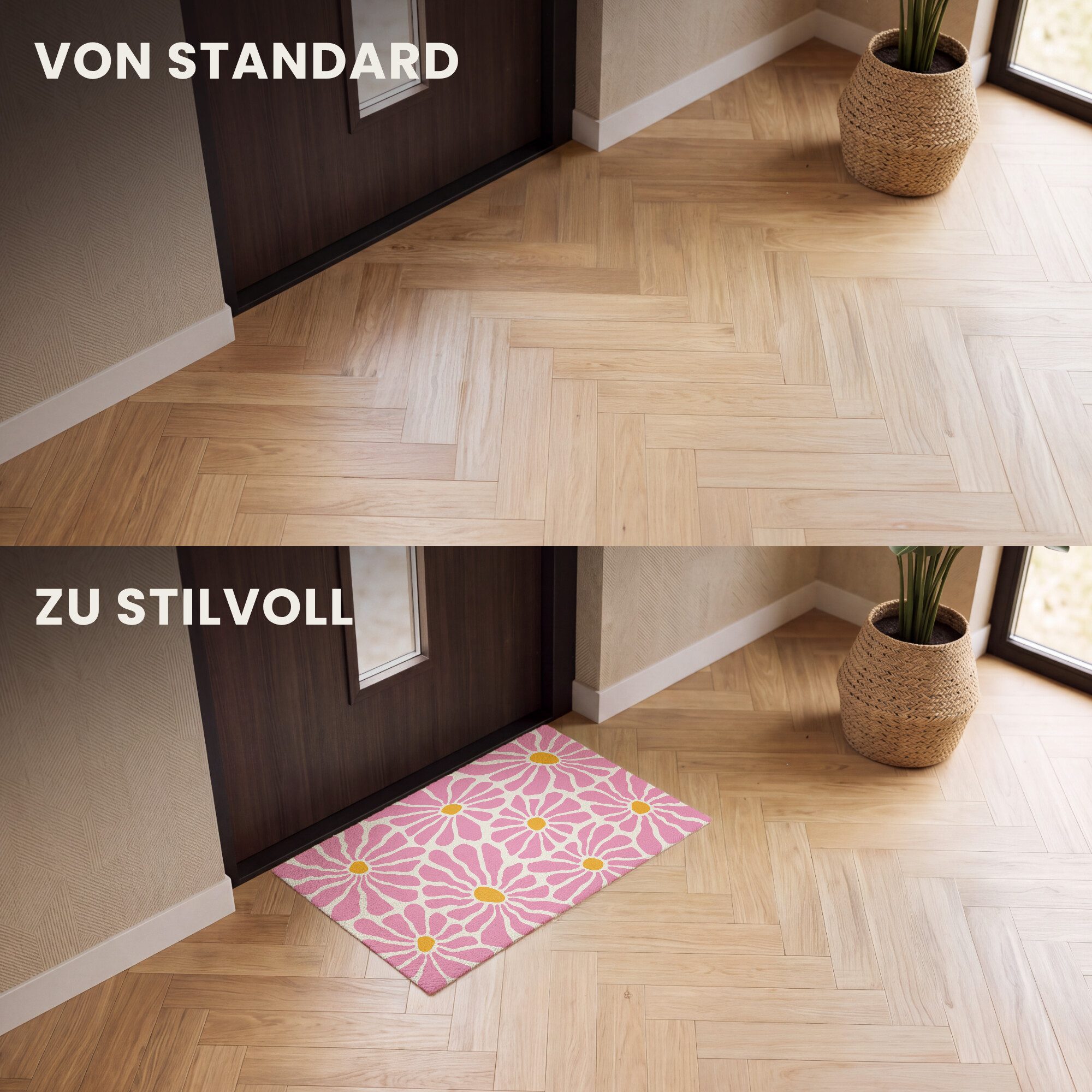 MuchoWow Fußmatte Blumen - Muster - Rosa - Beige - Orange, Rechteckig, innen Schmutzfangmatte, Tür, Schmutzfänger Flur, Teppich 60x40 cm – Bild 3 von 5