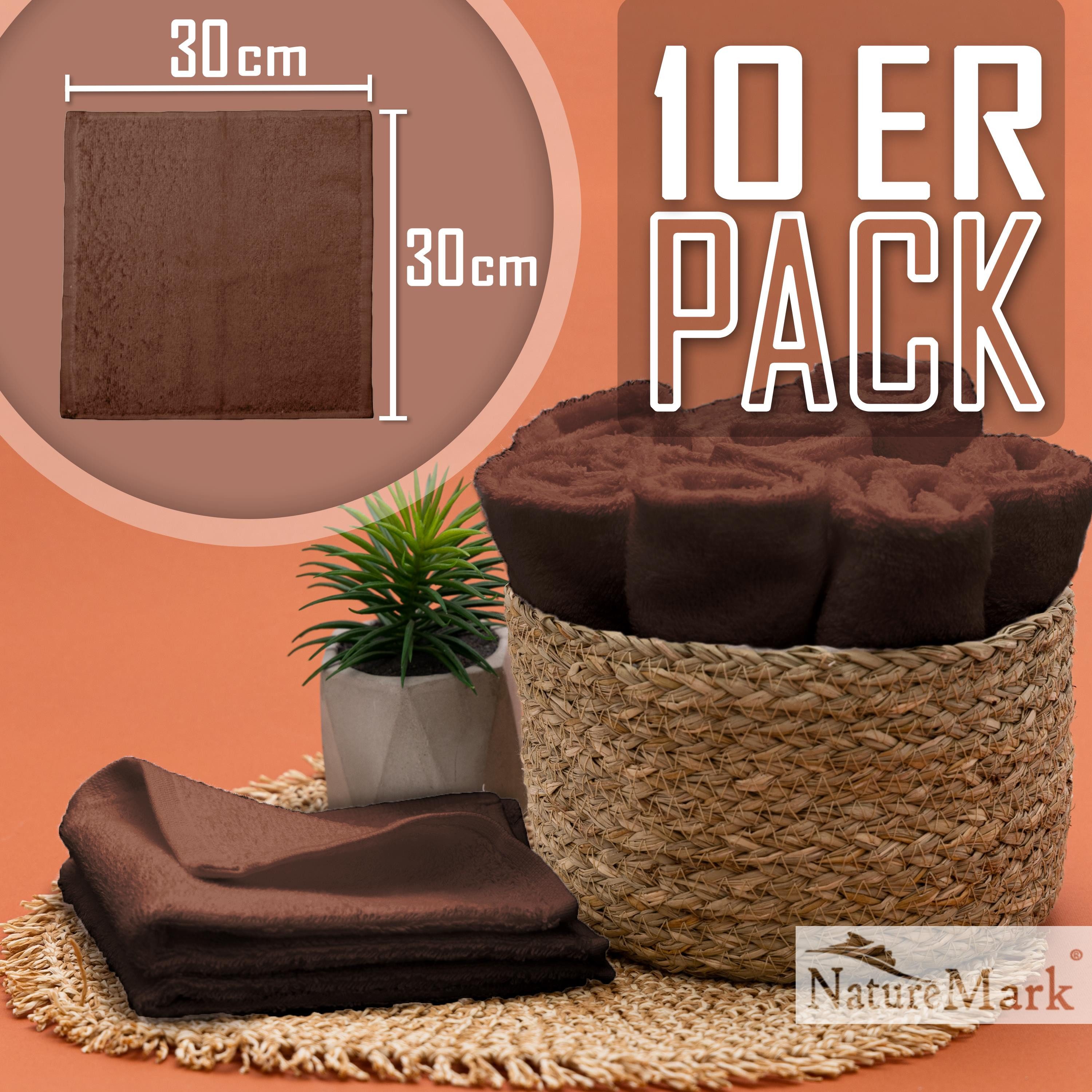 NatureMark Seiftuch 10er-Set Seiftücher 30x30cm 100% Baumwolle, (10-St), Frottier Waschlappen Seiflappen 30 x 30 cm, Schoko braun – Bild 2 von 5