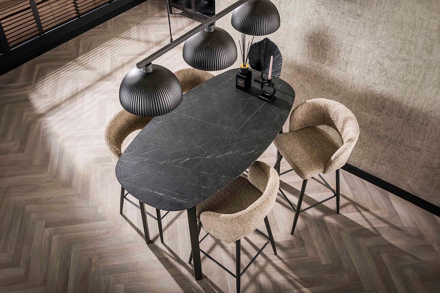 KAWOLA Stehtisch SESTA, Stehtisch Kunststoff Keramikoptik oval schwarz