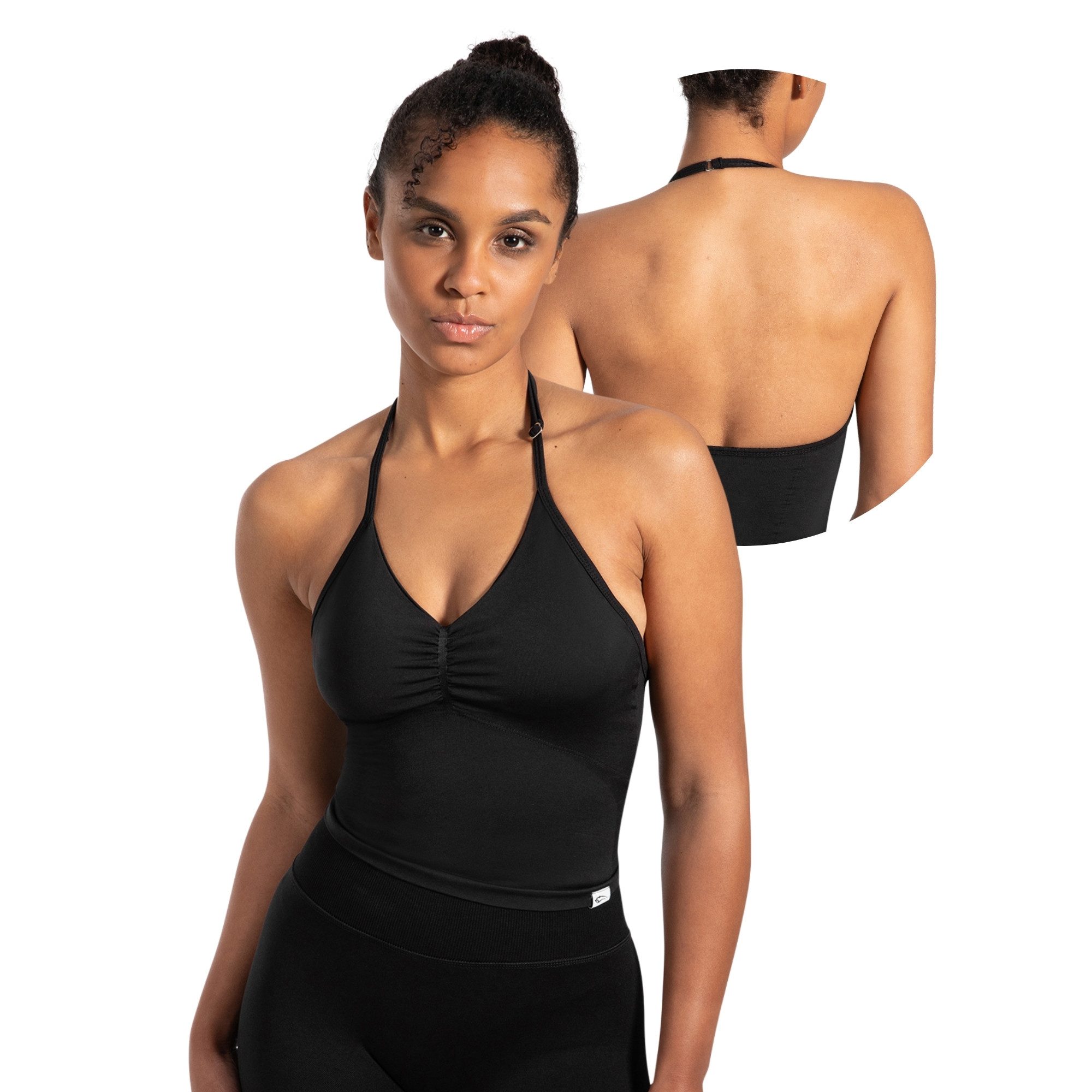 Smilodox Tanktop Malena, Crop Neckholder Sporttop, Ringdetails, Rückenfrei Tanktop nahtlos figurbetont, Sport Freizeit Yoga stylische Looks