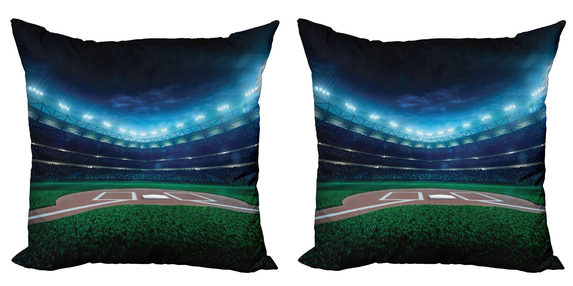 (2 Accent Stück), Baseball-Stadion Nacht Sport Kissenbezüge Doppelseitiger Modern Abakuhaus Digitaldruck,