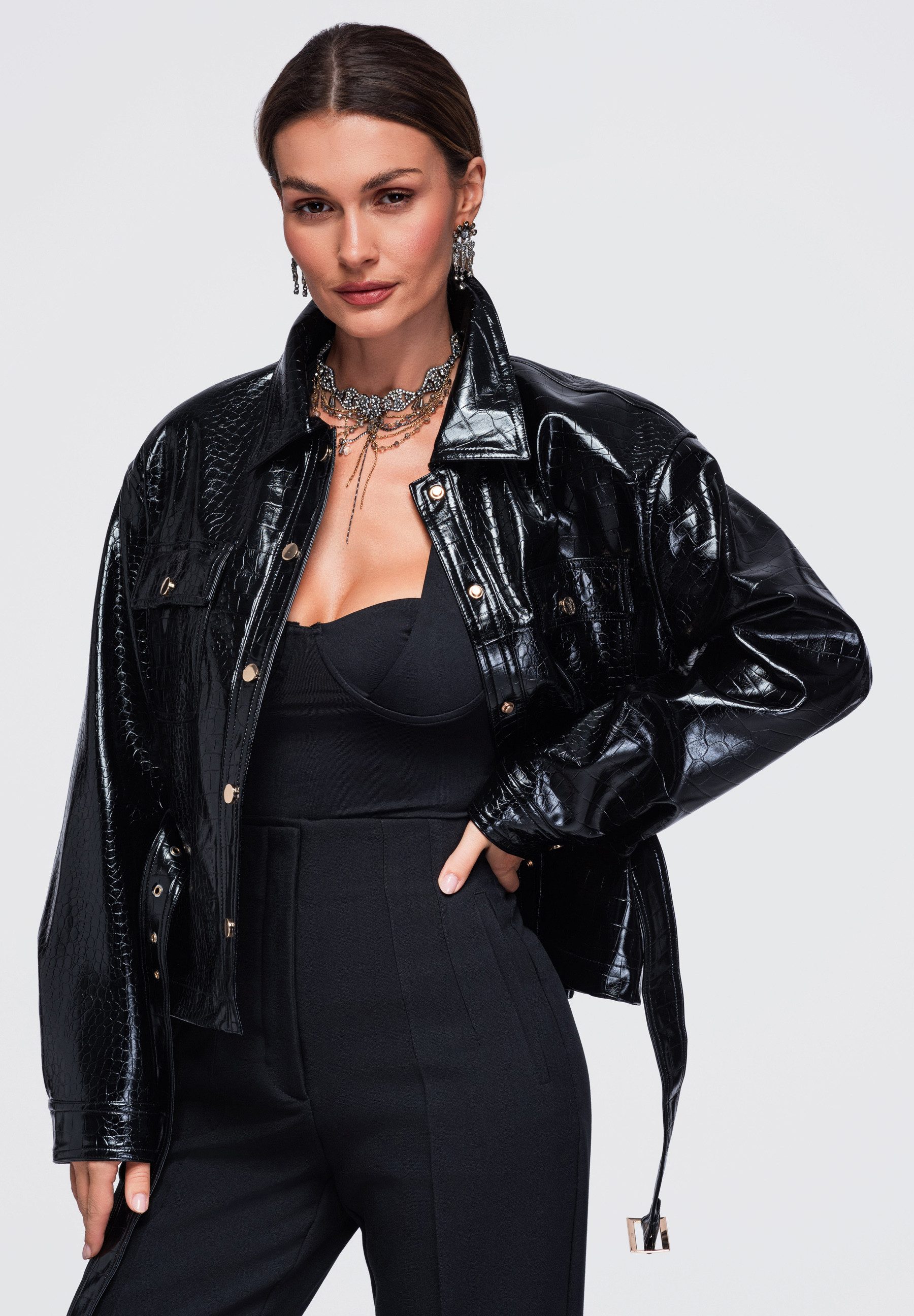 OMBRE Lederimitatjacke Jacket OW-JAFL-0141 V-1 burgundy S Schwarz M (kein Set, 1-St) – Bild 2 von 5