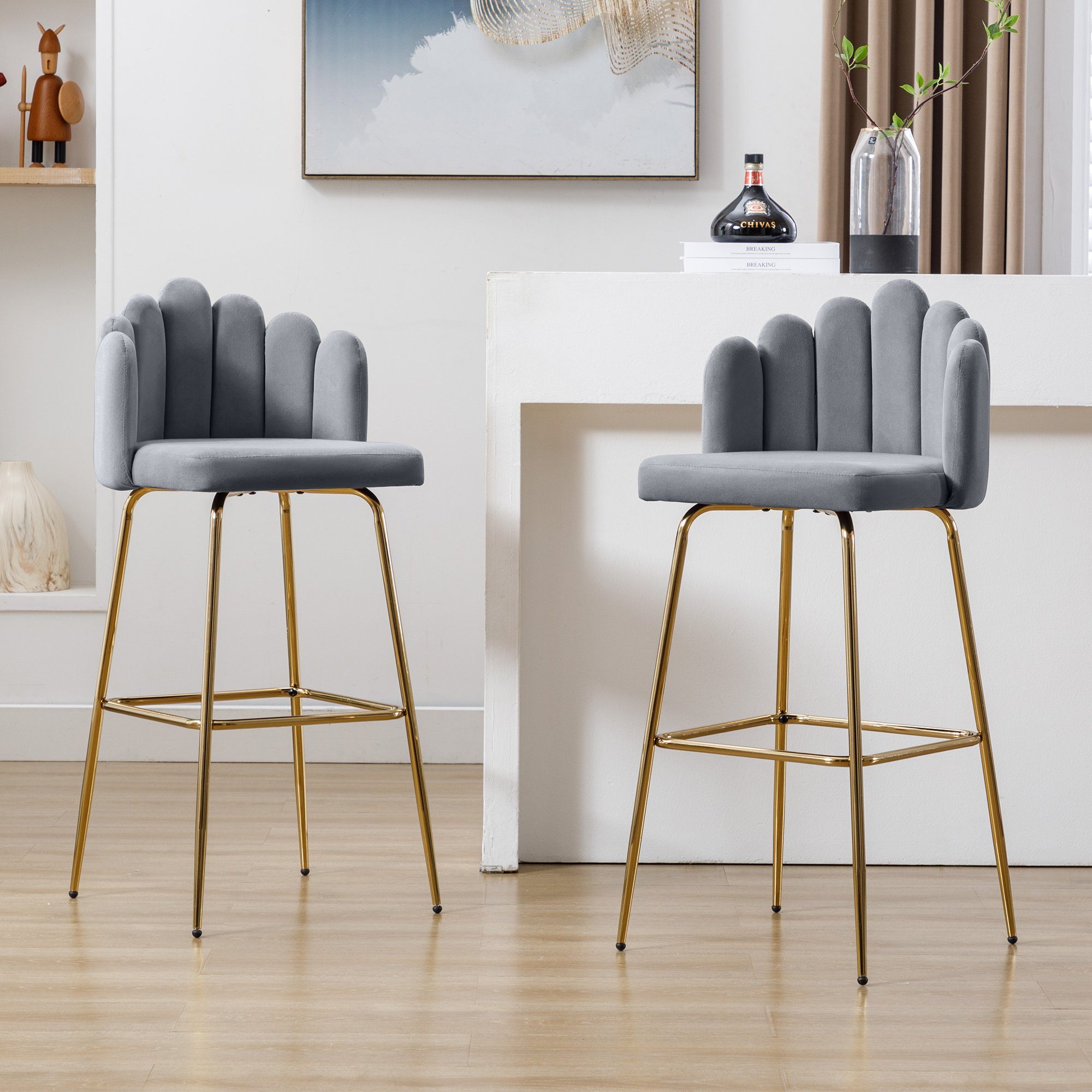 REDOM Barhocker Moderne Freizeitstühle, Polsterstuhl Blütenblätterstühle (2 St), geeignet für Restaurants und Bars grau