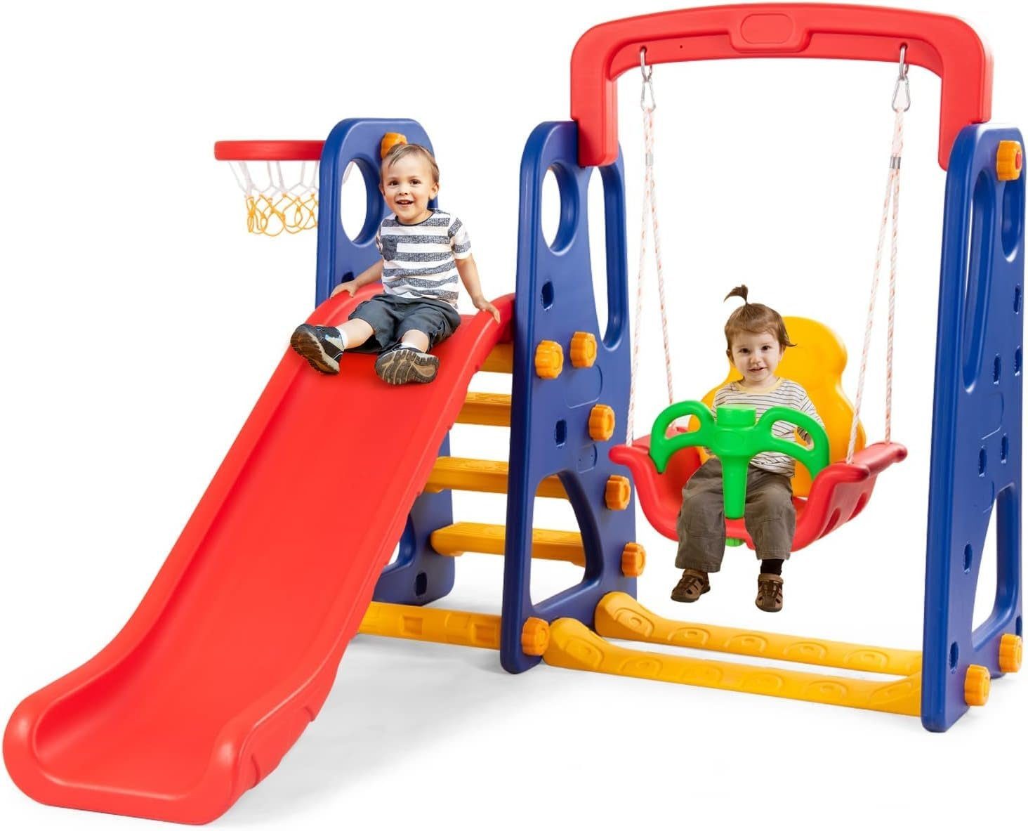 KOMFOTTEU Rutsche 3-in-1 Kinder Spielplatz, mit Haltegriffen, für Baby & Kleinkinder