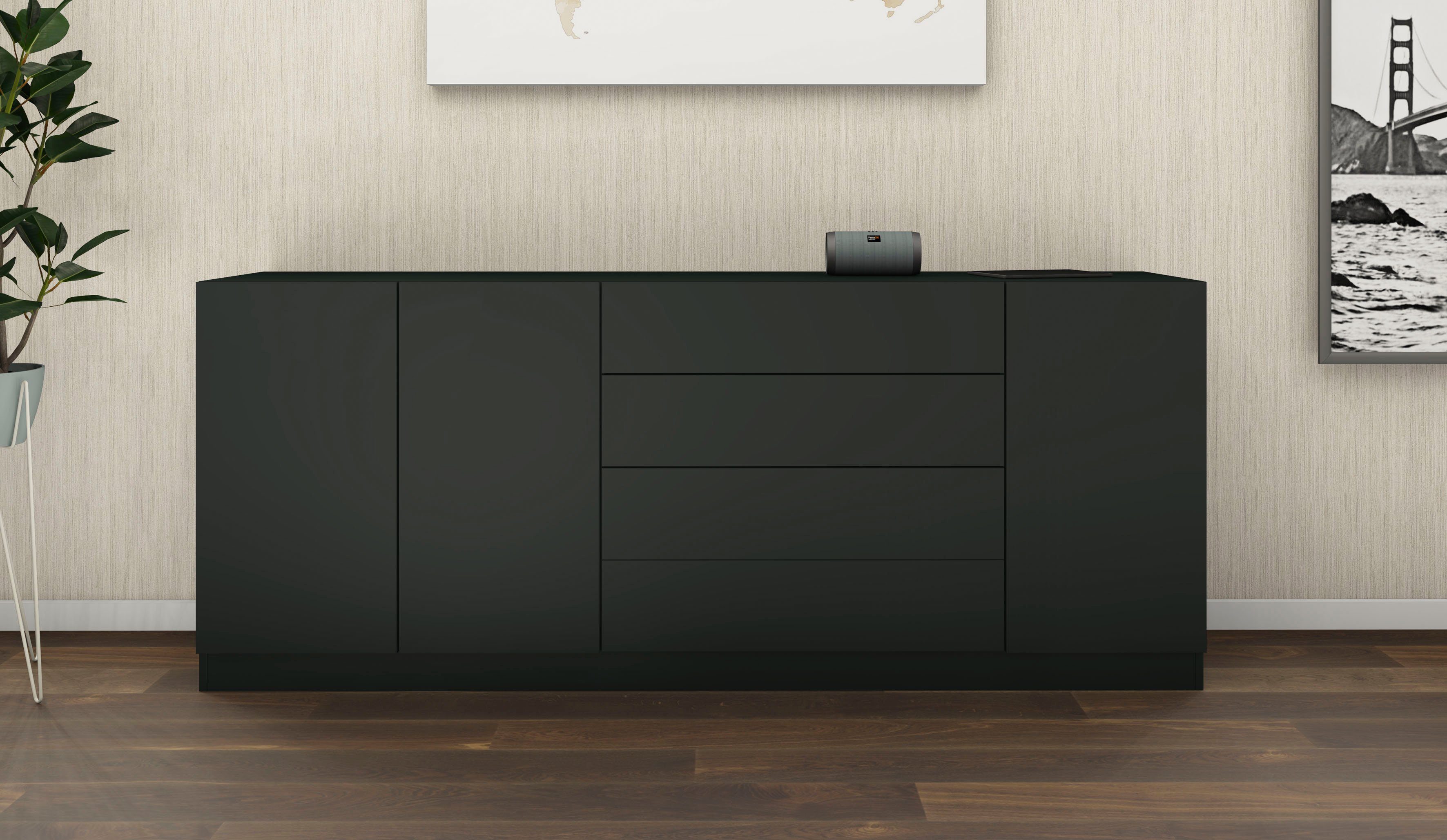 borchardt Möbel Sideboard Vaasa, Breite 190 cm schwarz matt