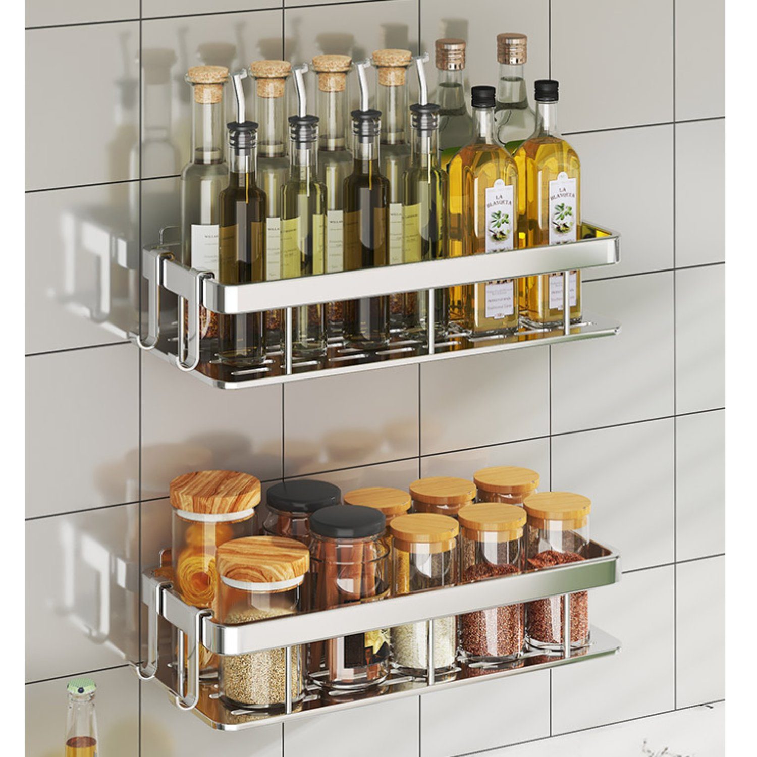 Doppelschicht Duschablage, -Organizer, HOMEIDEAS kein Silberfarben Bohren Duschablage,