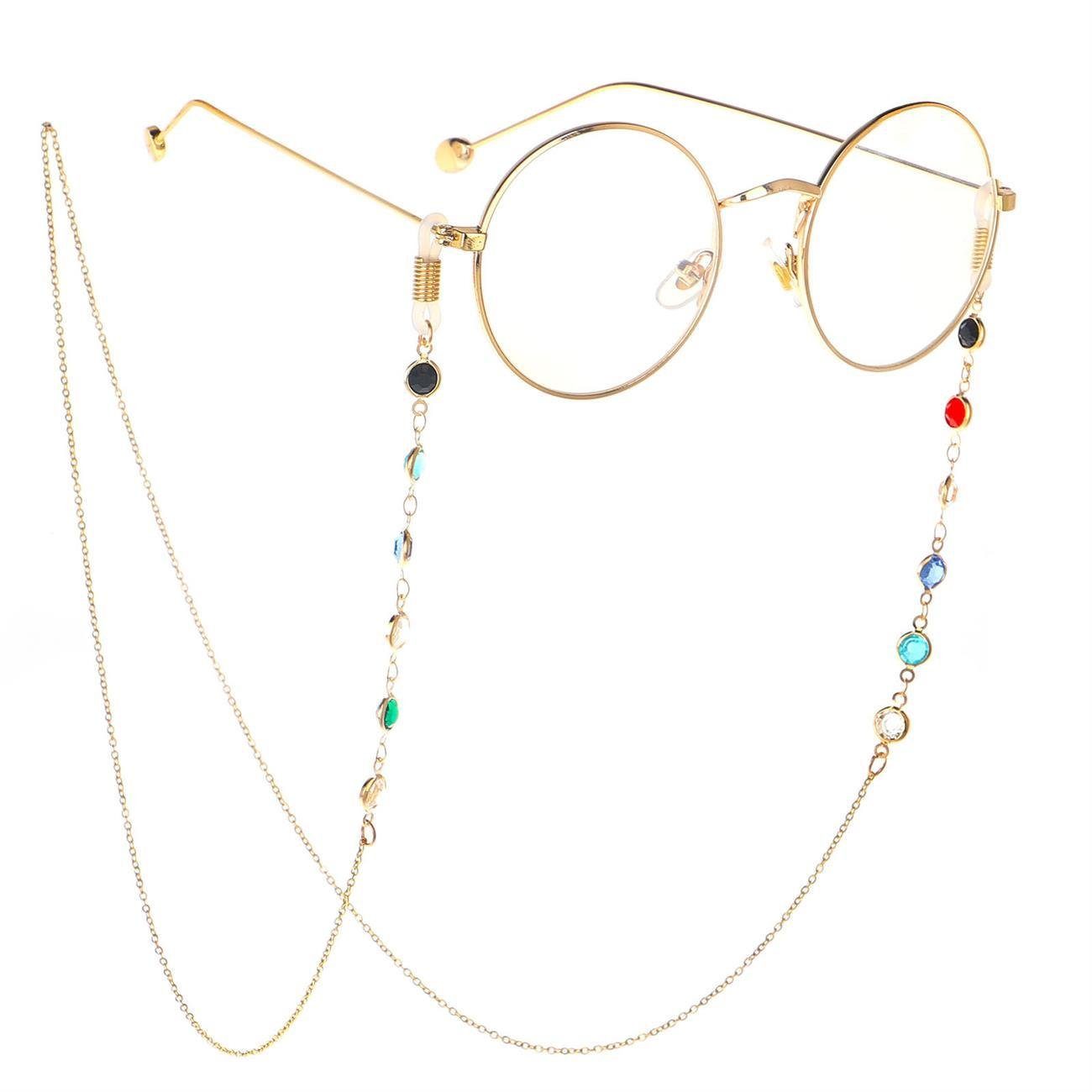 cofi1453 Brillenkette Goldkette für Brille, Metallverzierung, Anhänger,  Perlen, Strasssteine, Schnur