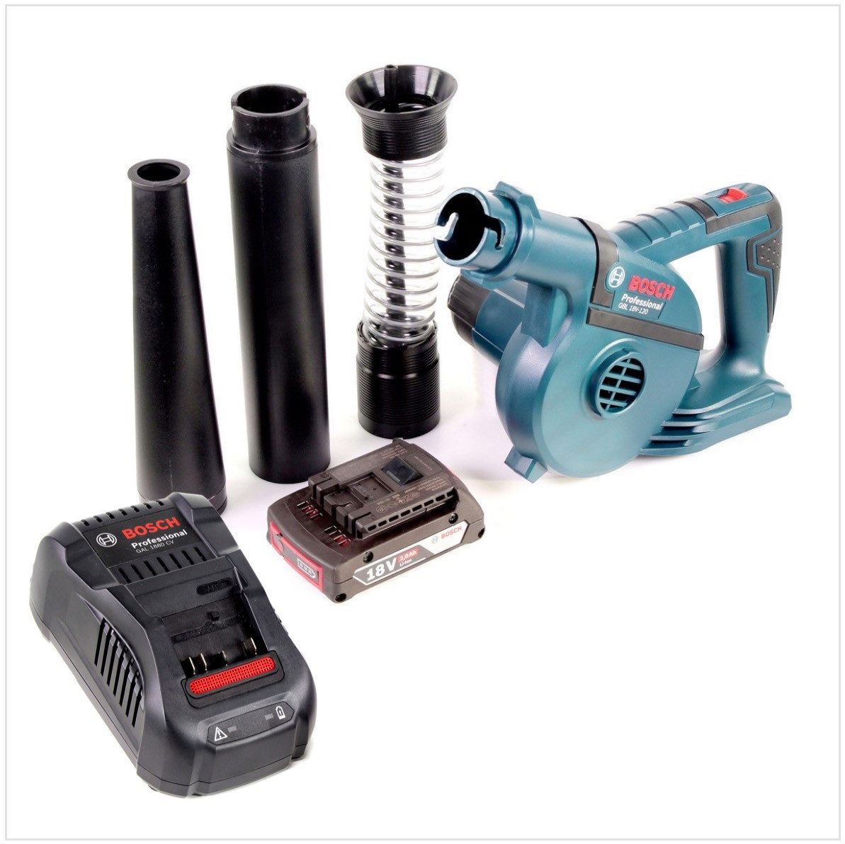 Bosch Professional Akku-Laubbläser GBL 18 V-120 Akku Gebläse Laubbläser mit 1x Bosch GBA 18V 2,0 Ah Akku
