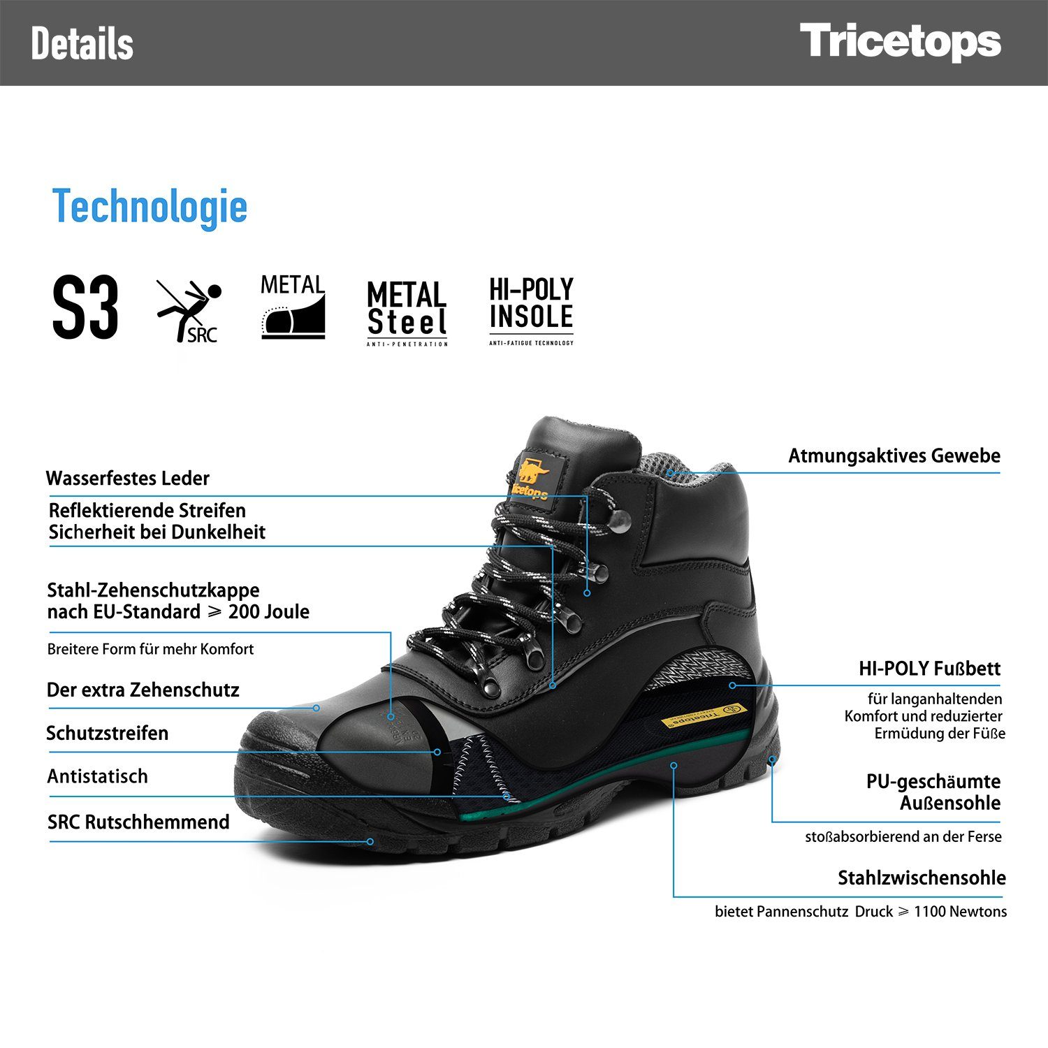 Tricetops TS718H Sicherheitsschuhe S3 Arbeitsschuhe Herren Sicherheitsschuh