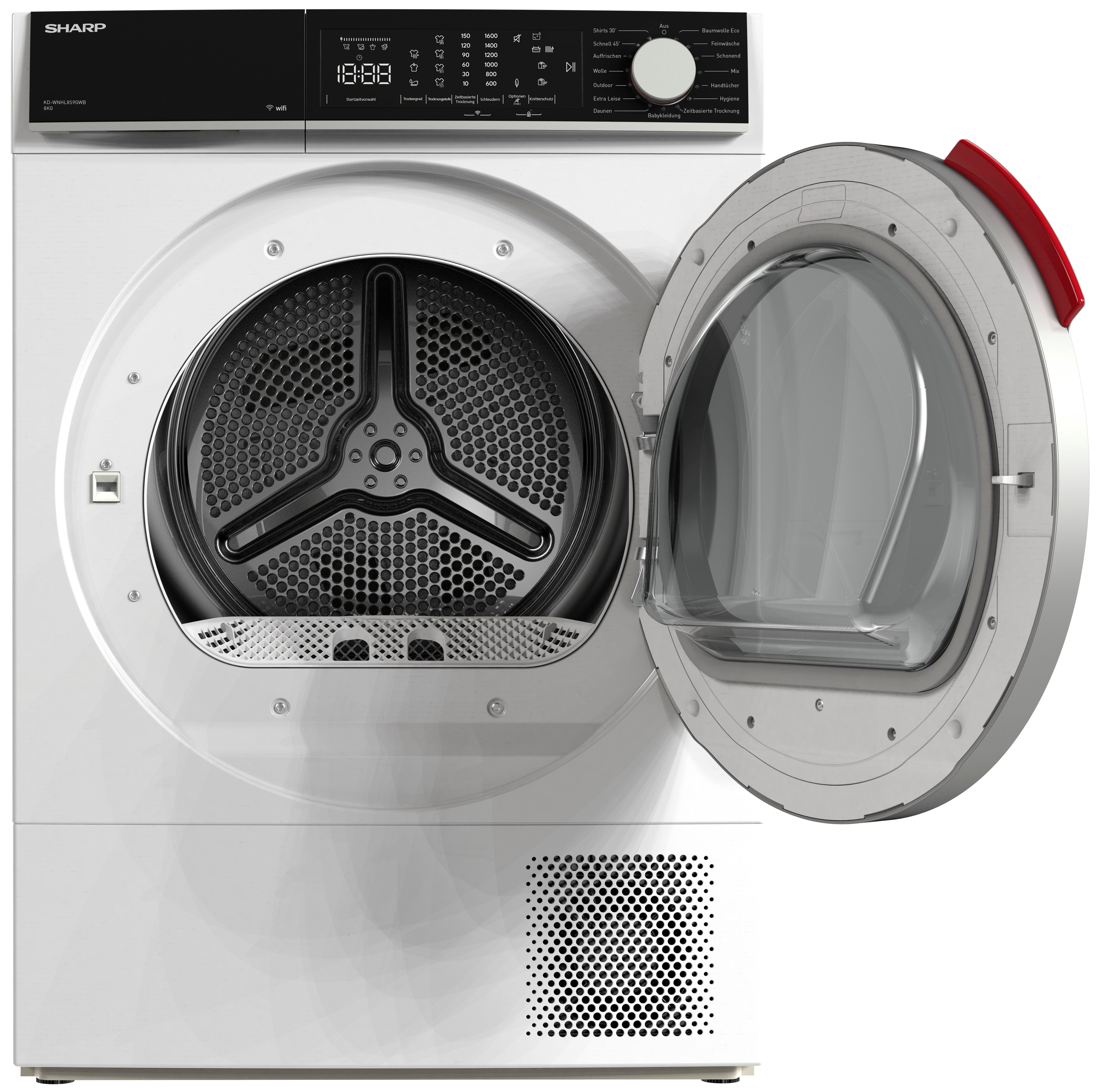 Sharp Wärmepumpentrockner KD-WNHL KD-WNHL8S9GWB-DE, WiFi, VeeZy App-Steuerung, BubbleDrum, Sensortrocknung, 15 Programme