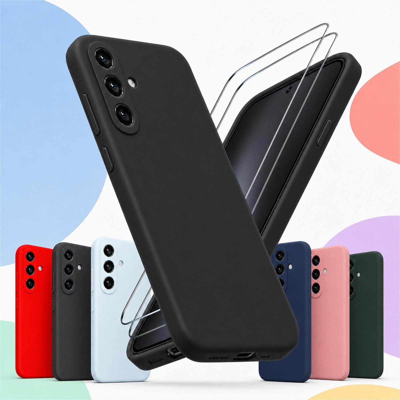 CoolGadget Handyhülle Silikon Pro Schutzhülle inkl. 2x Glas Display Schutzfolie, weiches Innenfutter Cover für Samsung Galaxy A25 5G Schutz Tasche
