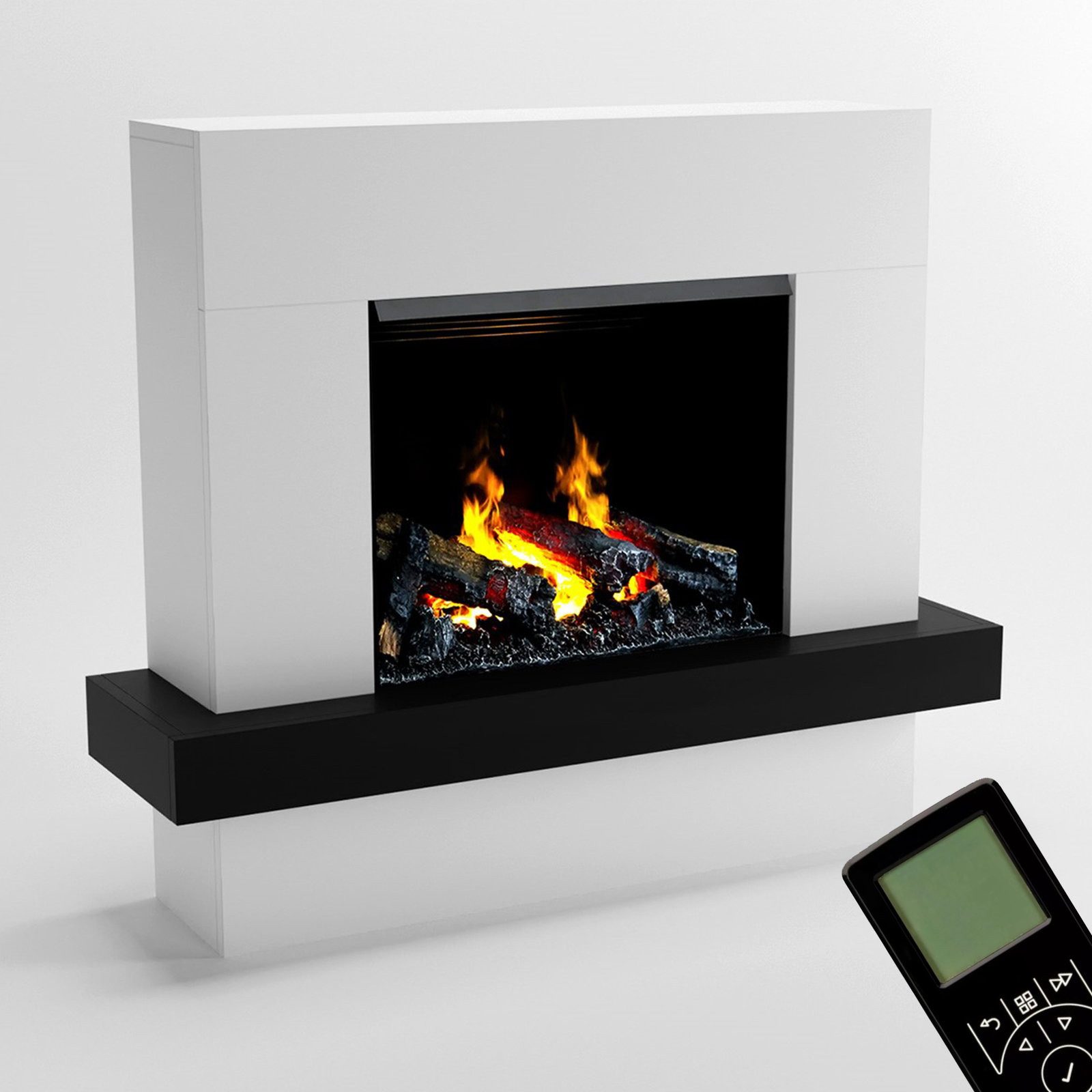 GLOW FIRE Elektrokamin weiß / Grau Hera Wasserdampf Kamin mit Heizung, elektrischer Kamin / Wasserdampfkamin mit 3D Feuer
