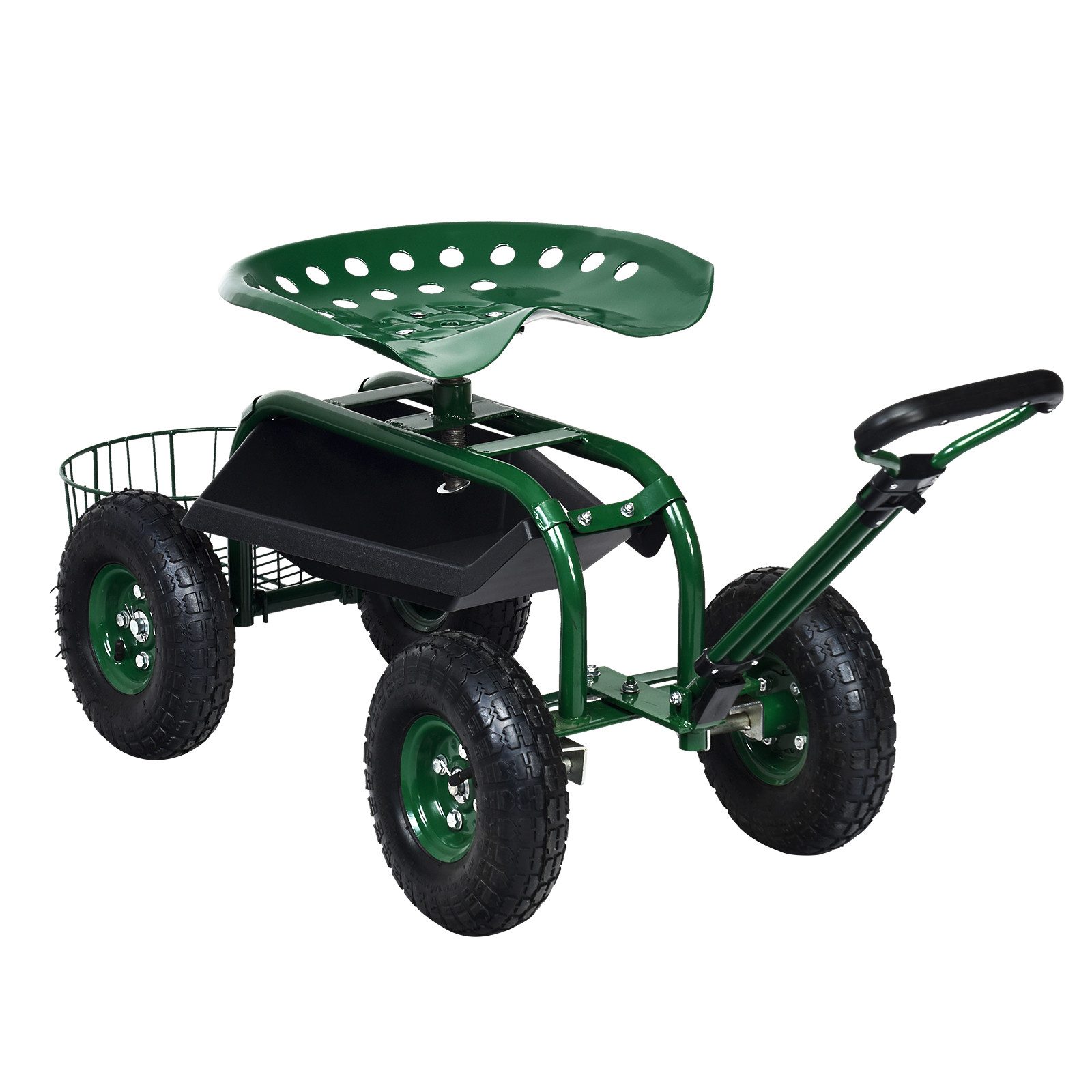 KOMFOTTEU Rollsitz, 360° drehbarer Gartensitz mit ausziehbarem Griff