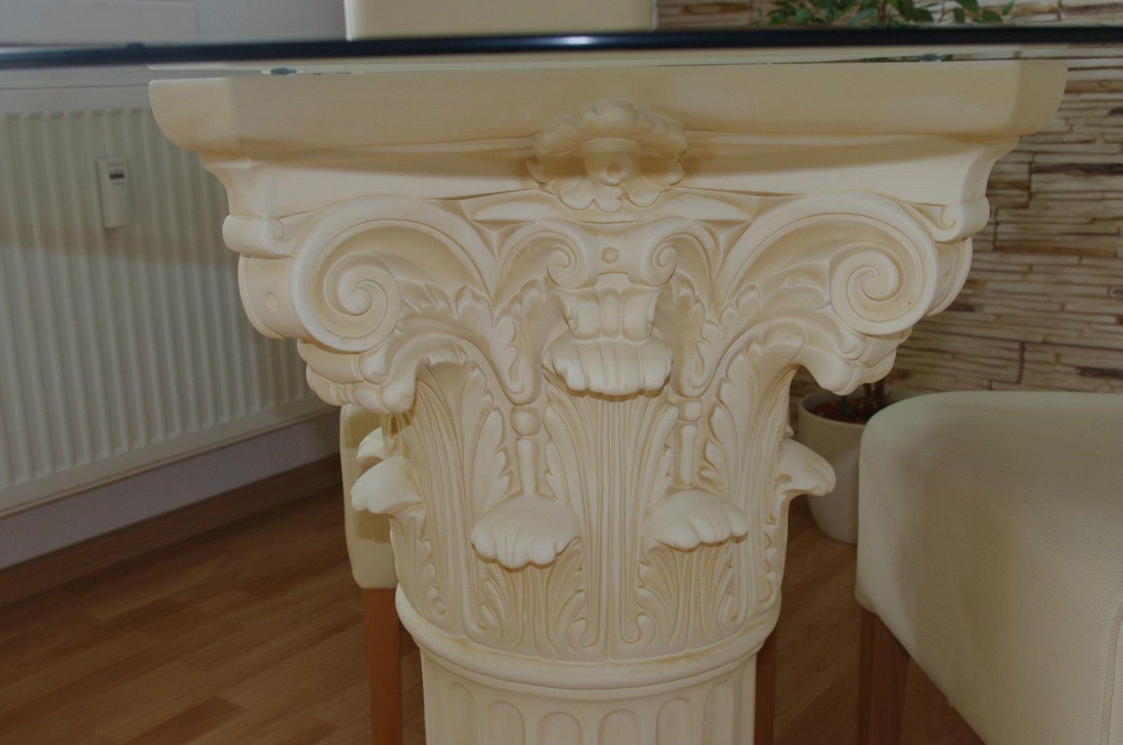 Wohndesign Säule Glas Tafeltisch Küchentisch Esstisch Steinmöbel Säulen-Esstisch Antikes Runder Esszimmer