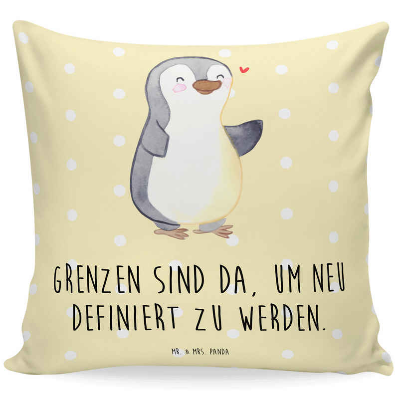 Mr. & Mrs. Panda Dekokissen Pinguin Amputation - Gelb Pastell - Geschenk, Dekokissen, Kissenhülle, Herzerwärmendes Motiv