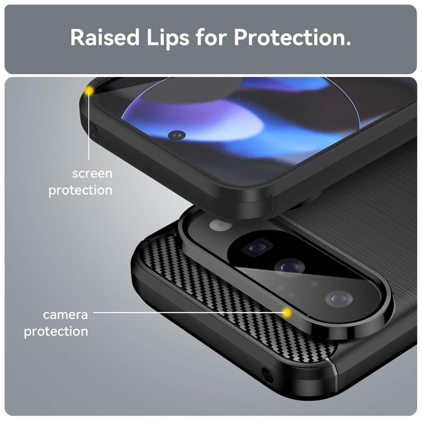 CoolGadget Handyhülle Carbon Handy Hülle für Google Pixel 10 6,3 Zoll, robuste Telefonhülle Case Schutzhülle für Pixel 10 Hülle