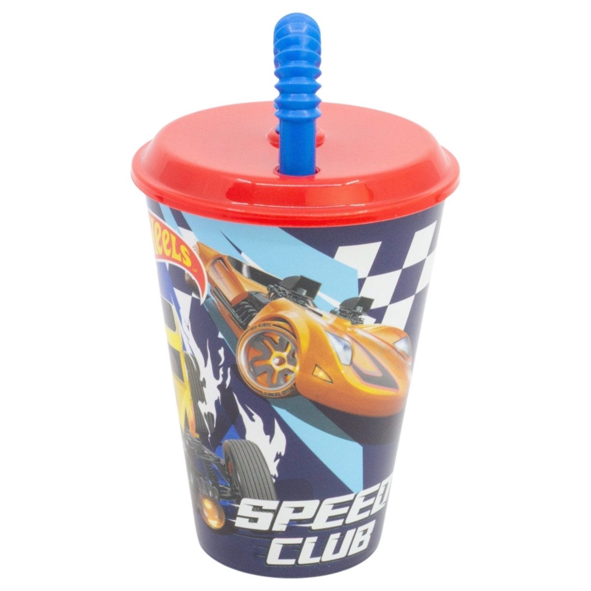 Hot Wheels Becher Trinkbecher 430 ml mit Deckel und Strohhalm, Polyethylen