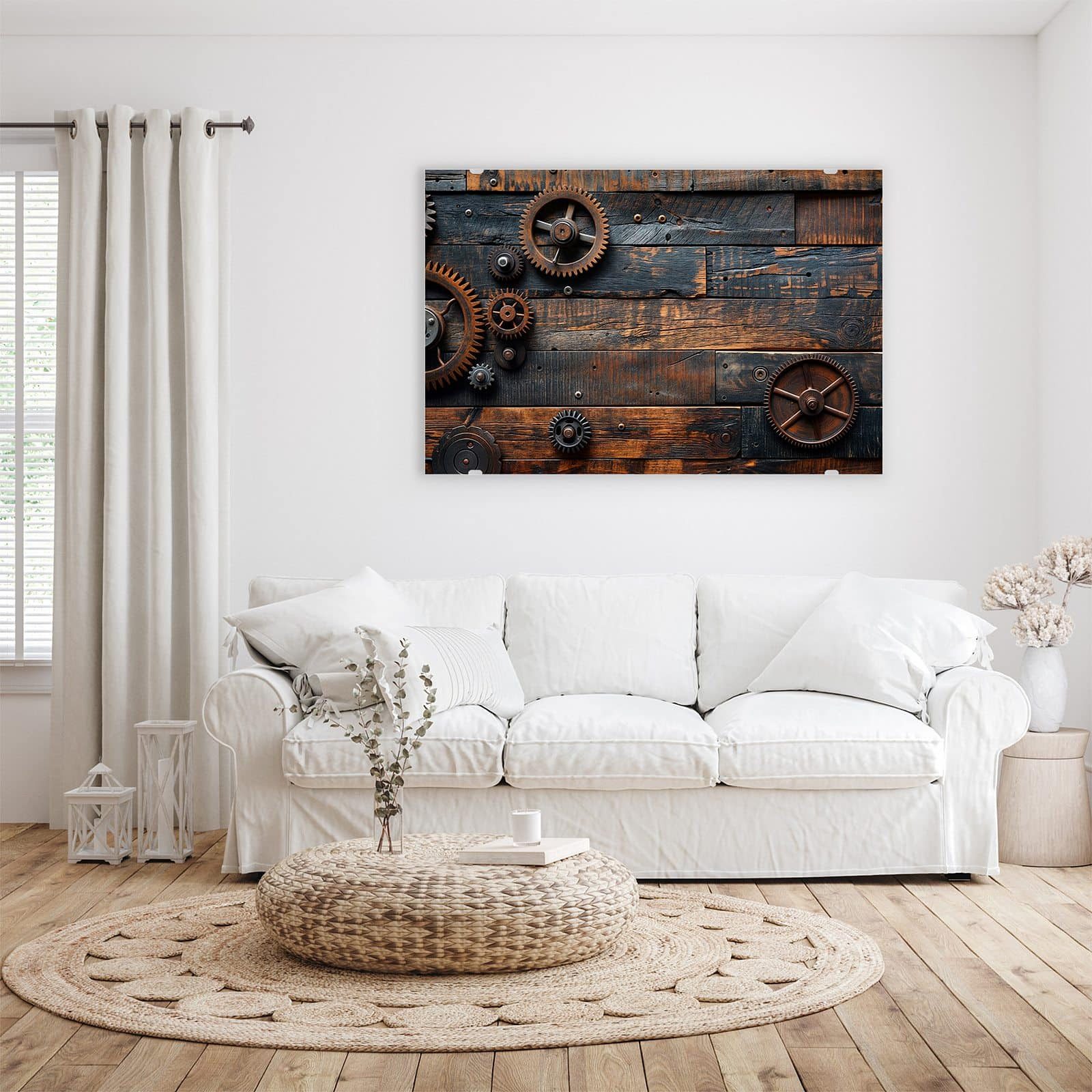 Primedeco Glasbild Wandbild Holz und Zahnräder mit Aufhängung, Holz (21 verschiedene Größen, 1 St), Elegante Aufhängung