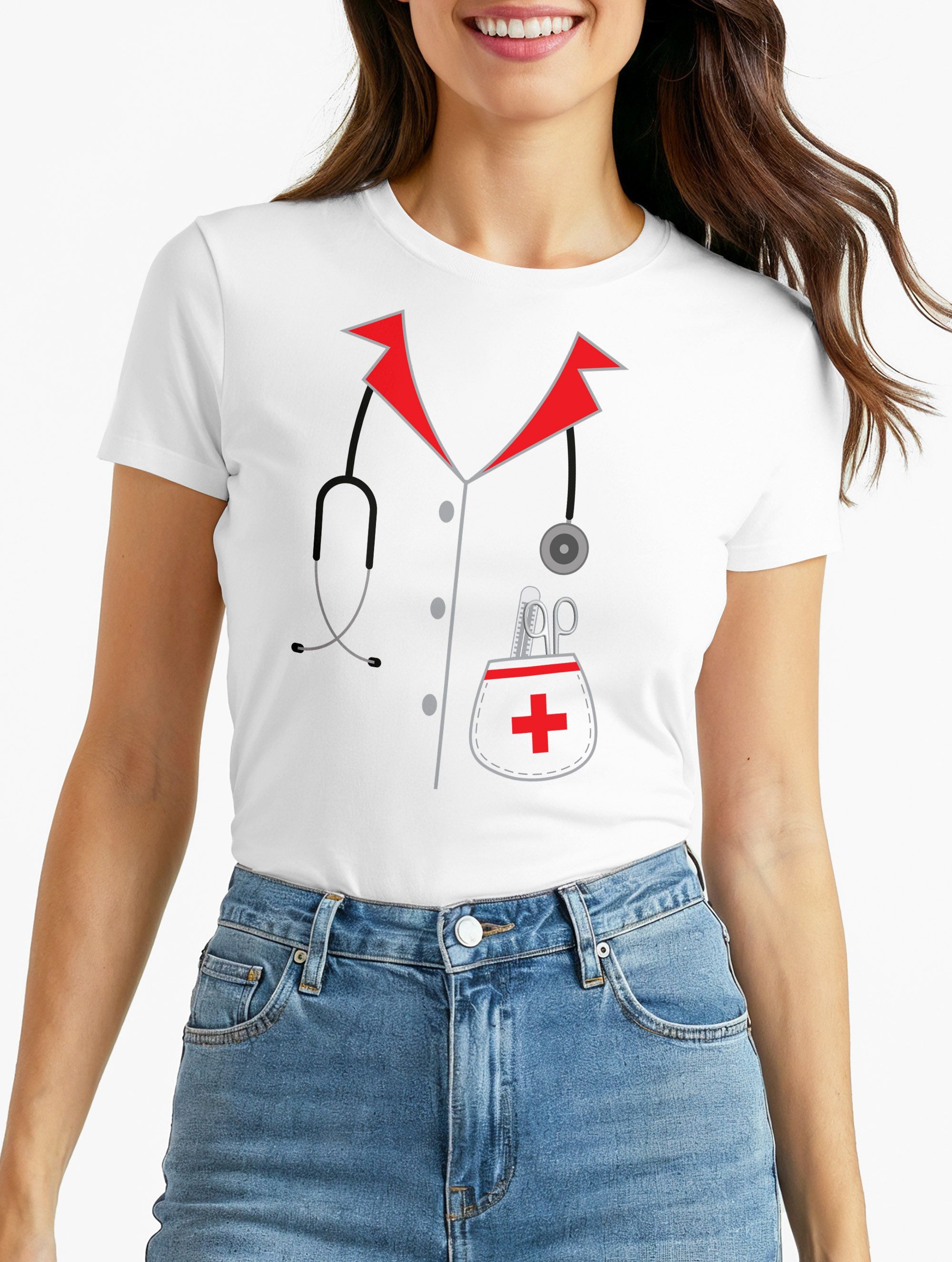 MoonWorks Print-Shirt Damen T-Shirt Krankenschwester Ärztin Arzthelferin Fasching Karneval mit Print