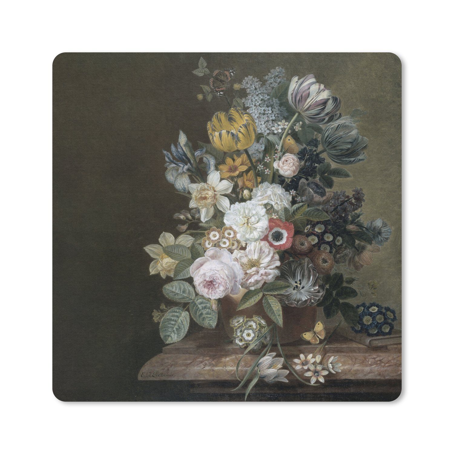 MuchoWow Mauspad Blumen - Eelke Jelles Eelkema - Alte Meister (1-St), Mauspad, Büro Zubehör, Dekoration, Desk Mat, 30x30 cm
