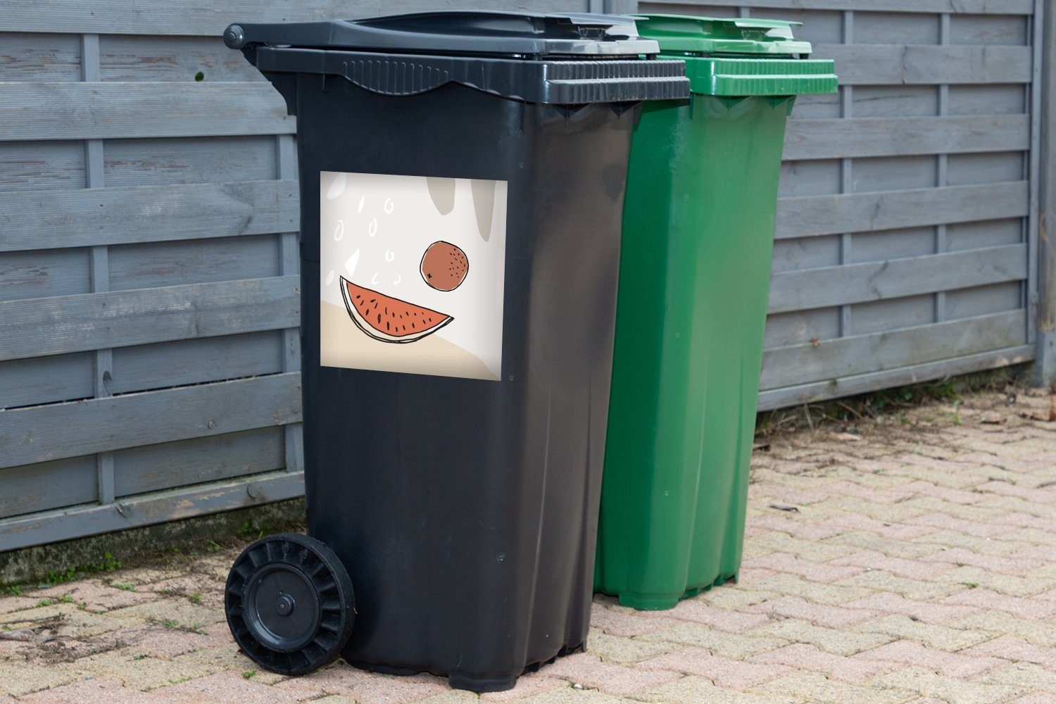 Wandsticker Melone St), Mülltonne, Container, (1 - Mülleimer-aufkleber, Sommer Abfalbehälter MuchoWow - Kokosnuss Sticker,