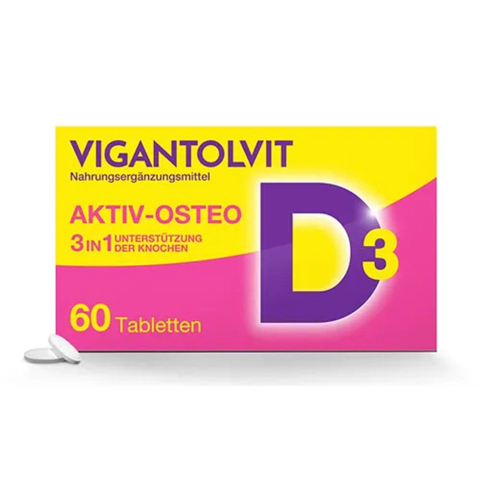 WICK Vigantolvit Vitamin D3 K2 Calcium Tabletten, 60 St., 98 g, 3 in 1 Unterstützung der Knochen