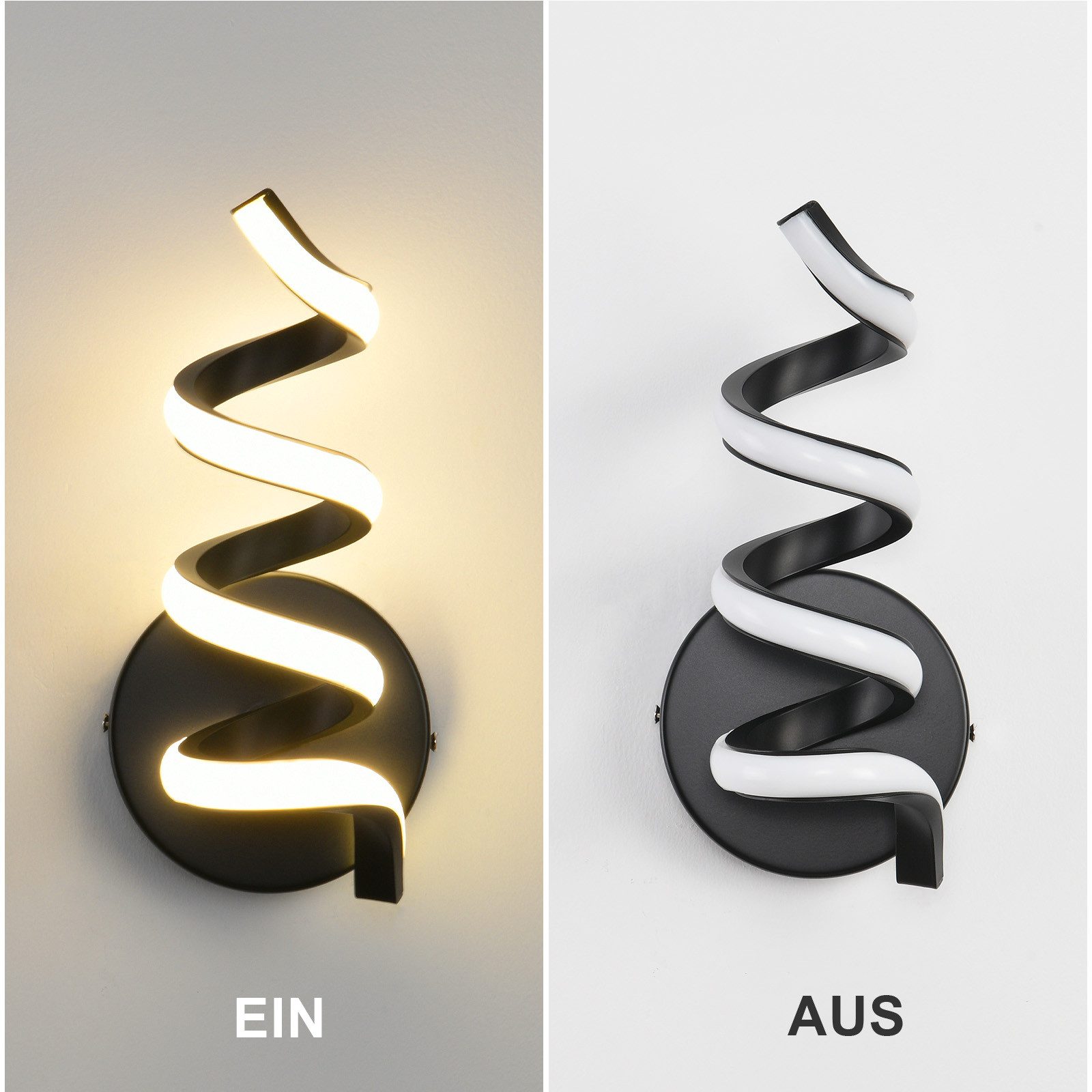 ZMH LED Wandleuchte Innen Schwarz/Weiß Wandlampe Modern 7W Warmweiß Wohnzimmer, Augenschutz, Einfache Installtion, LED fest integriert, 3000K, Treppenhaus Flur Wohnzimmer Wand Lampe