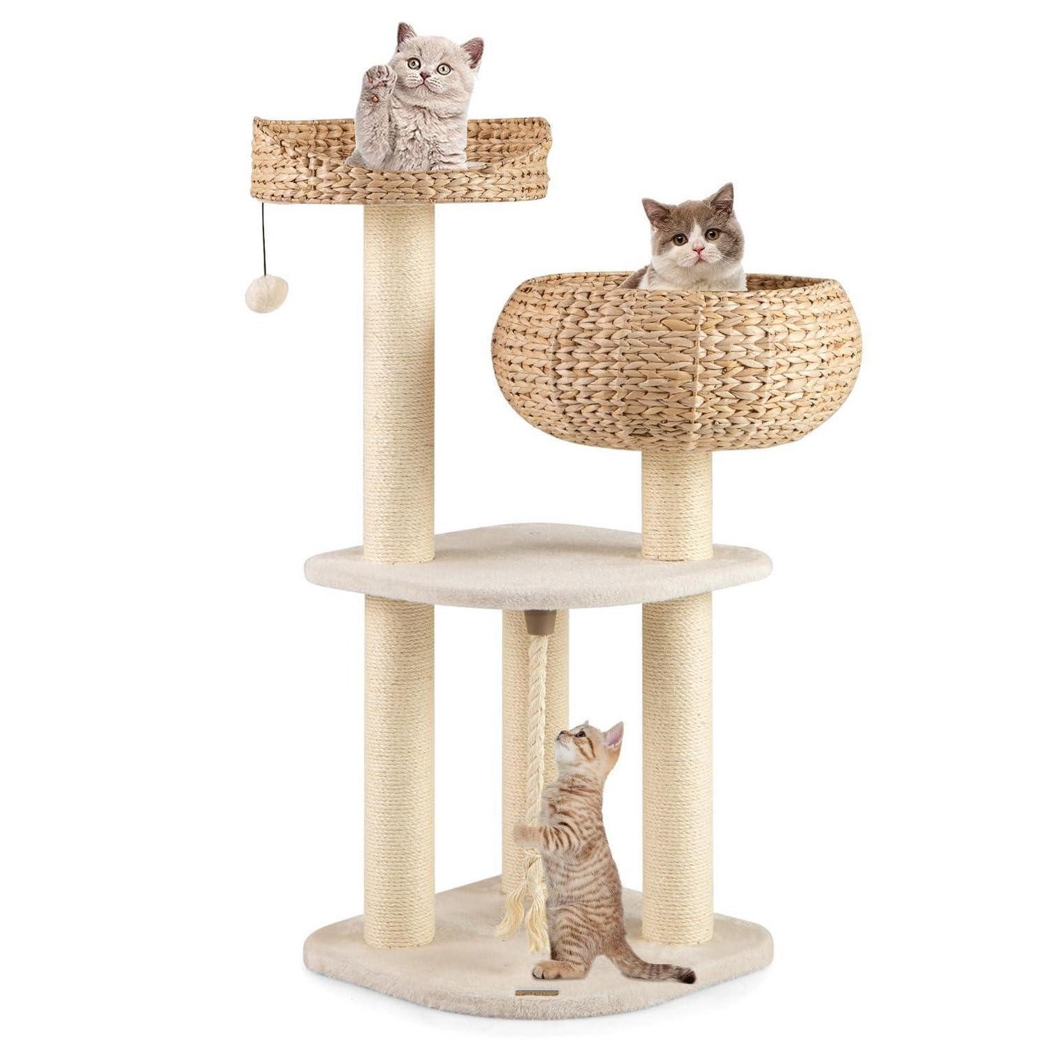 LuxusKollektion Kratzbaum Katzenbaum Rattan mit Korb 104cm