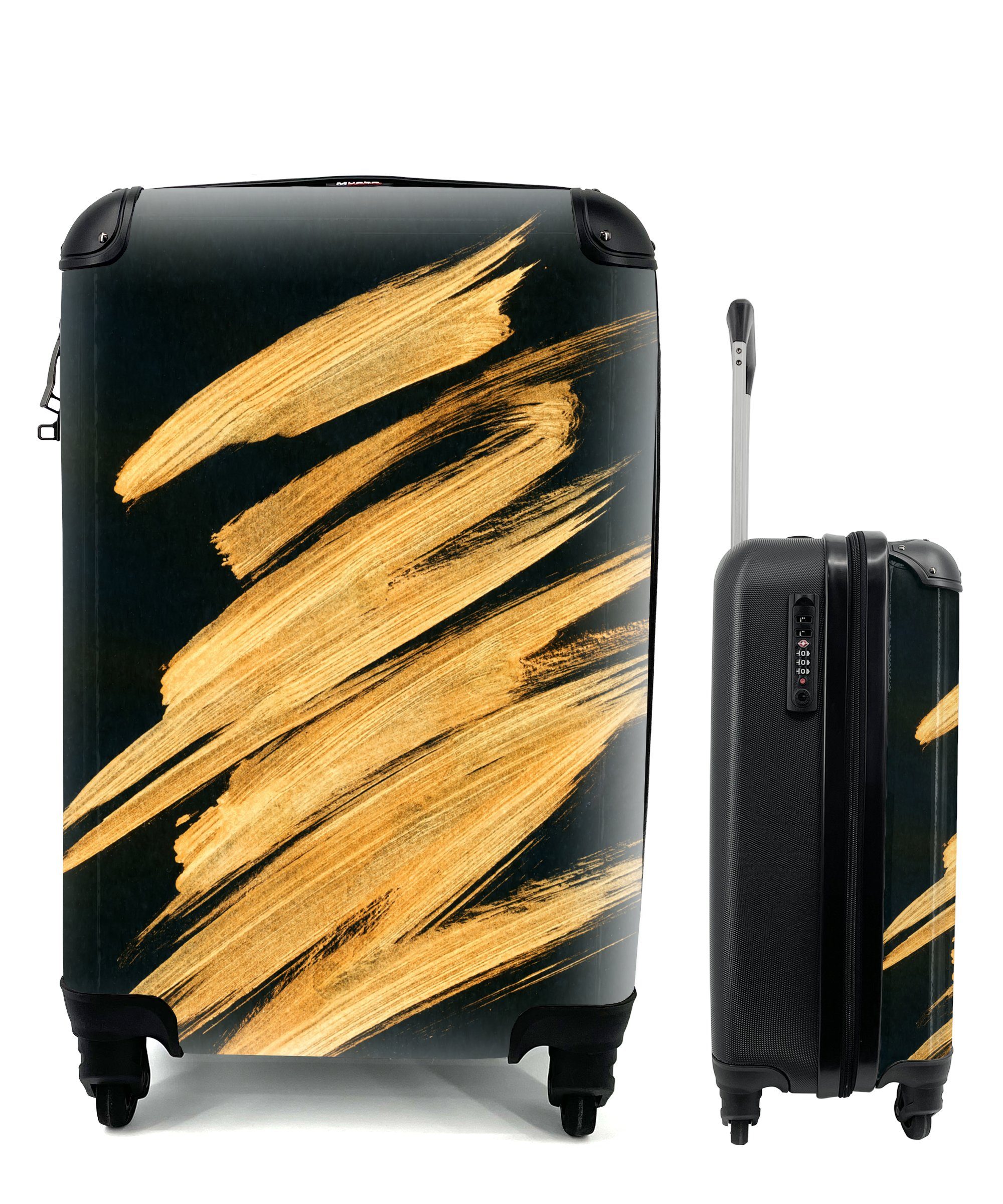 MuchoWow Handgepäckkoffer Gold - Farbe - Streifen - Luxus - Abstrakt, 4 Rollen, Reisetasche mit rollen, Handgepäck für Ferien, Trolley, Reisekoffer