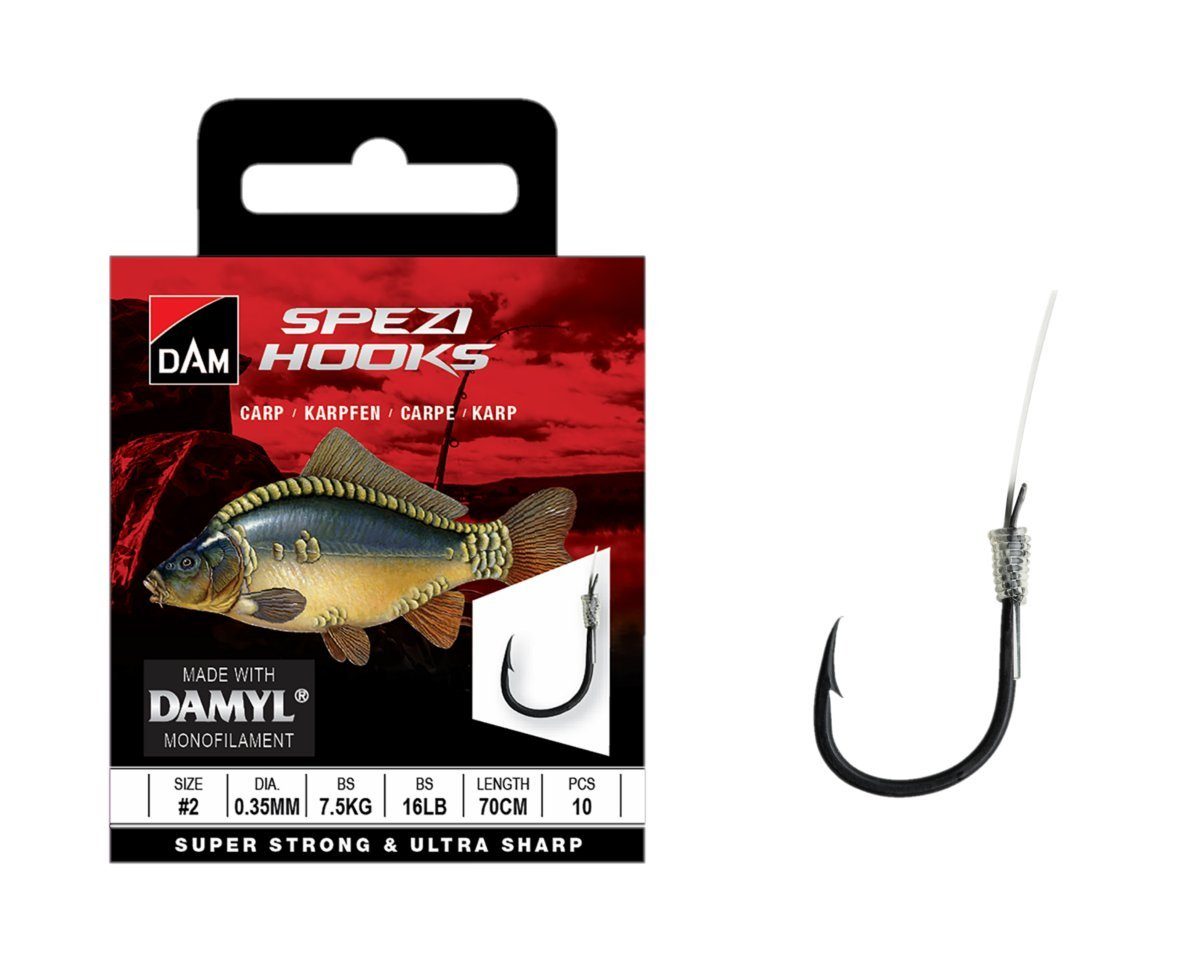 Karpfenhaken Vorfachhaken Spezi Carp Größen 2, 4, 6, 8, 10 Vorfachlänge 70 cm