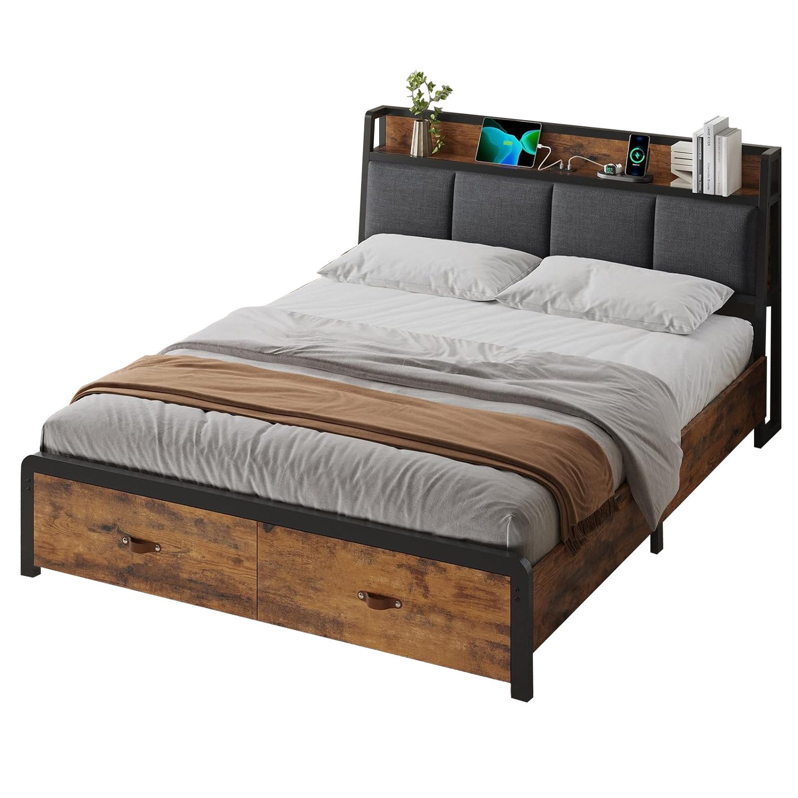 KIMENICH Metallbett Bettgestell mit Ladestation und 2 Schubladen, Jugendbet günstig online kaufen