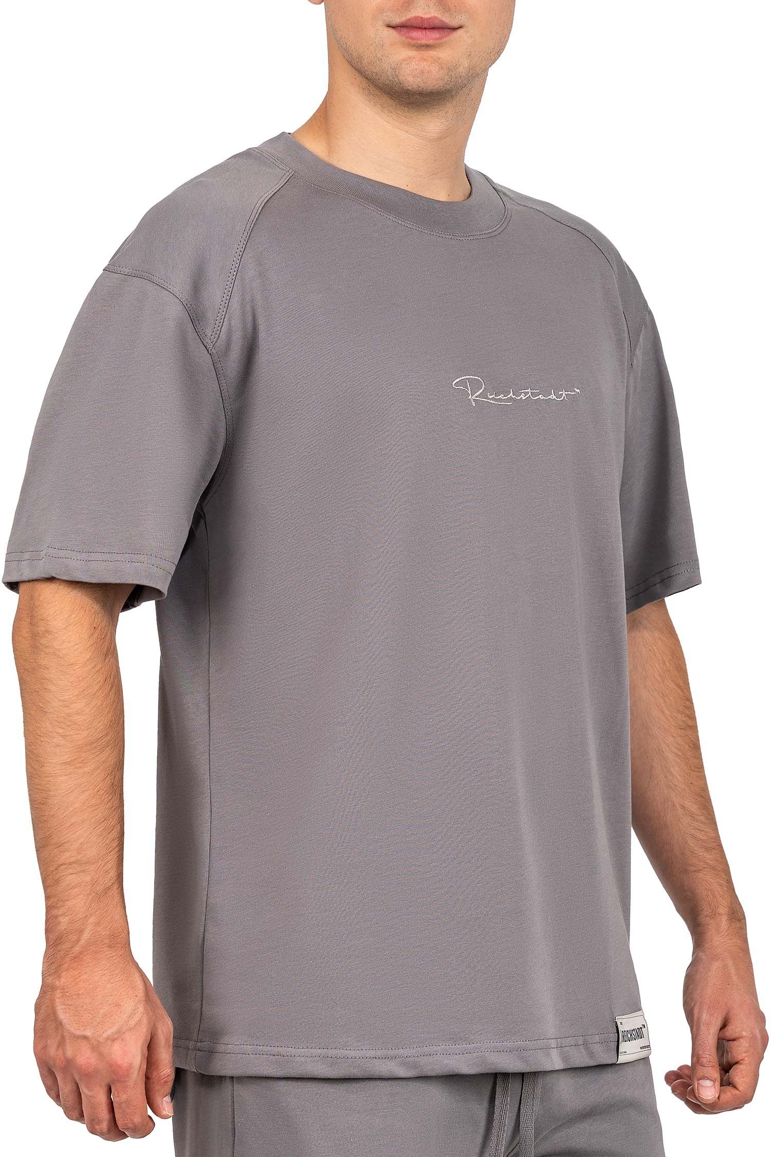 Brust Stitching Oversize-Shirt der Casual auf 22RS033 T-shirt dunkelgrau (1-tlg) mit Reichstadt
