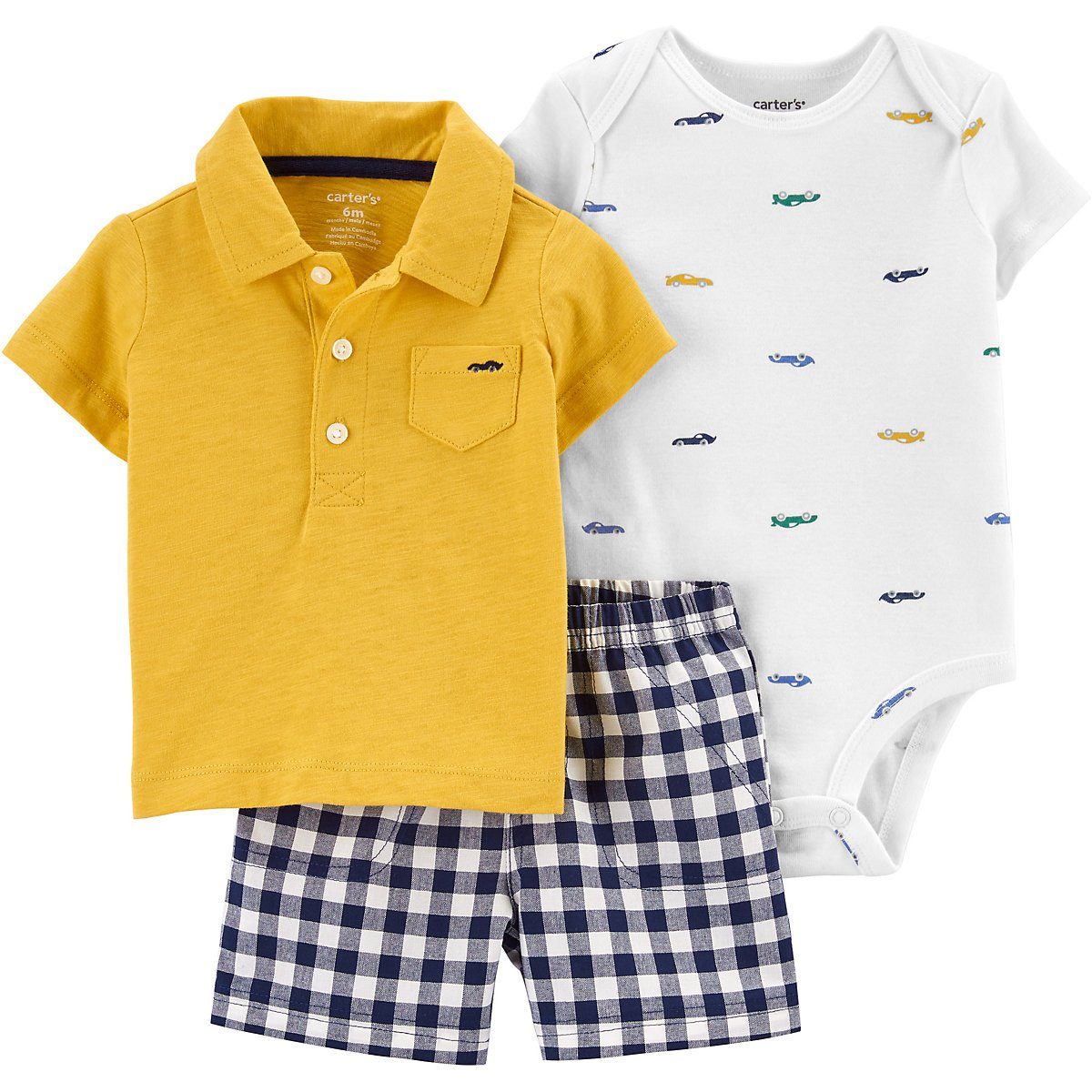 Kinder Jungen (Gr. 50 - 92) Carter`s Poloshirt Baby Set Poloshirt + Shorts + Body für Jungen