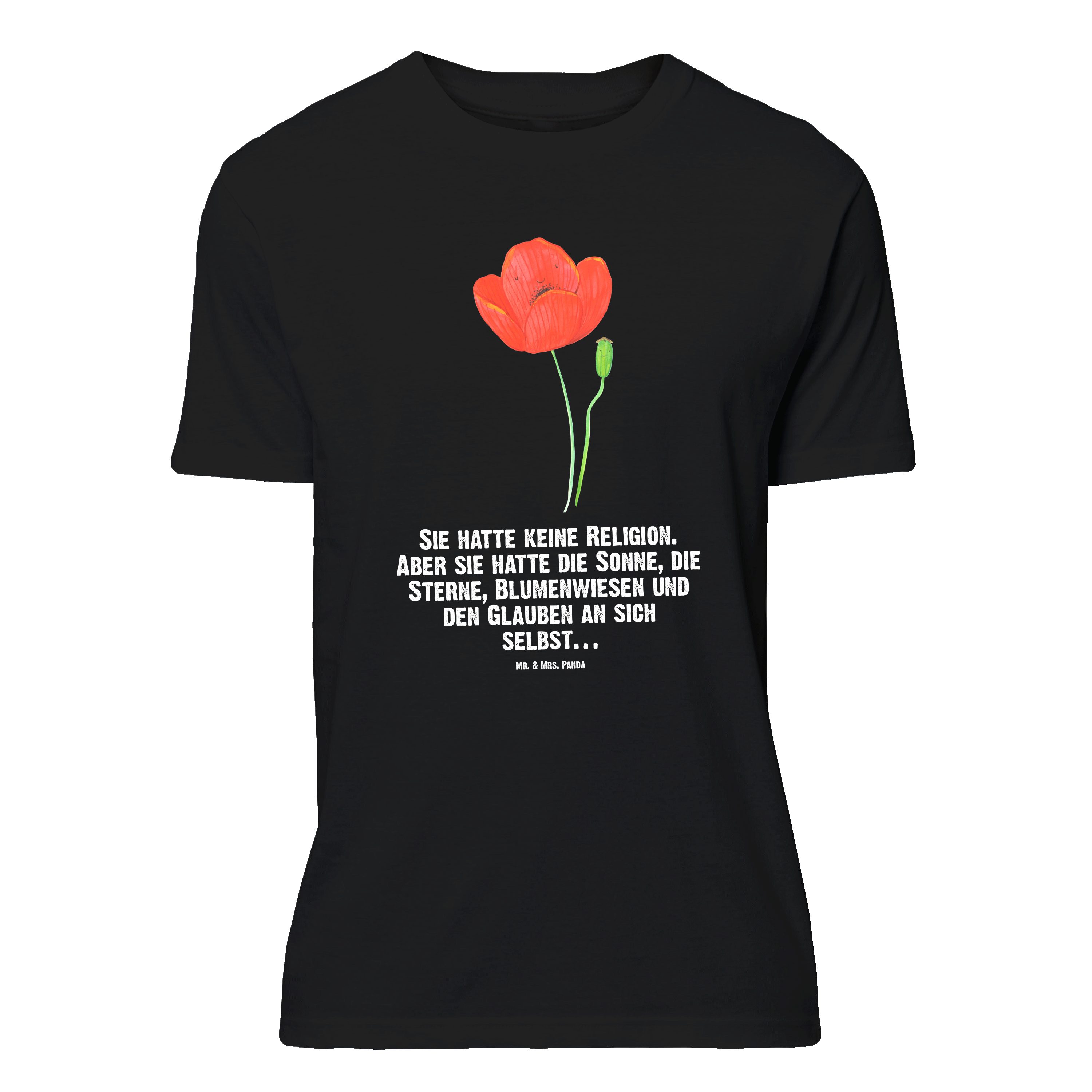 Mr. & Mrs. Panda T-Shirt Blume Mohnblume, Größe XL T-Shirt, Schwarz, Nachthemd, Junggesellenab (Packung, 1-tlg)