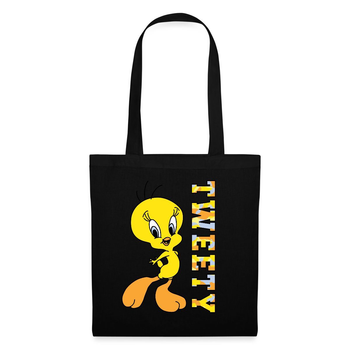 Spreadshirt Henkeltasche Looney Tunes Tweety Camouflage Stoffbeutel (1-tlg)