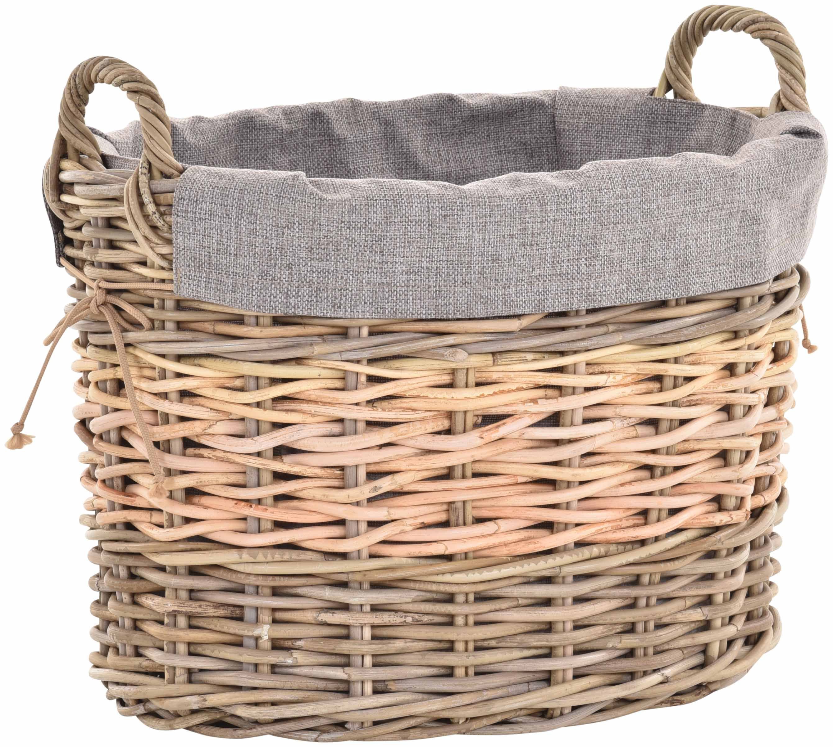 Krines Home Allzweckkorb Rattan Trage-Korb Kleiner Wäschekorb Dekokorb Aufbewahrungskorb Oval, mit Inlett, mit Griffen