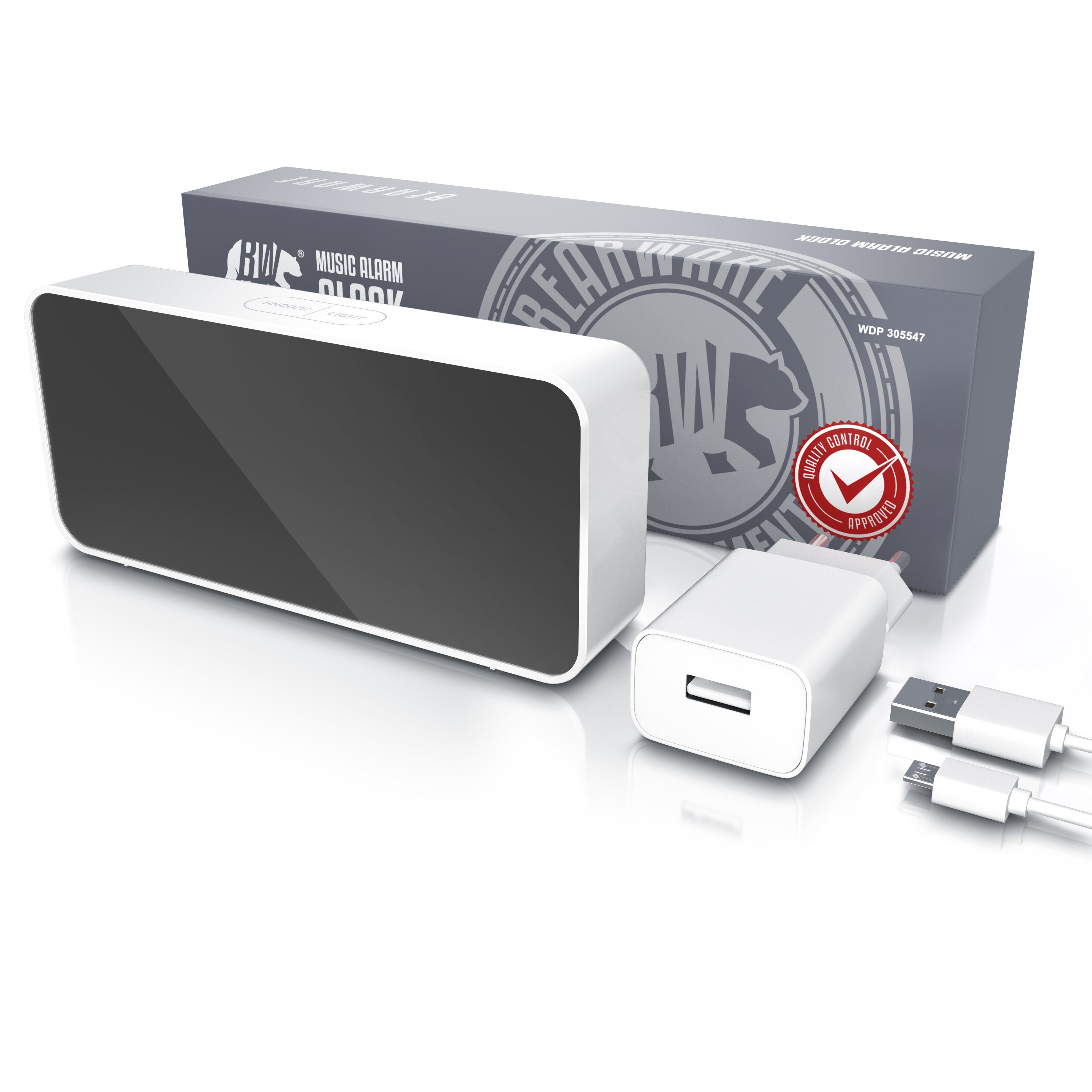 BEARWARE Wecker mit Netzteil & Akku, Musikwecker, Reisewecker mit Temperaturanzeige 13 Songs & Klingeltöne, 2 Alarme, Schlummerfunktion, dimmbar, 2200 mAh