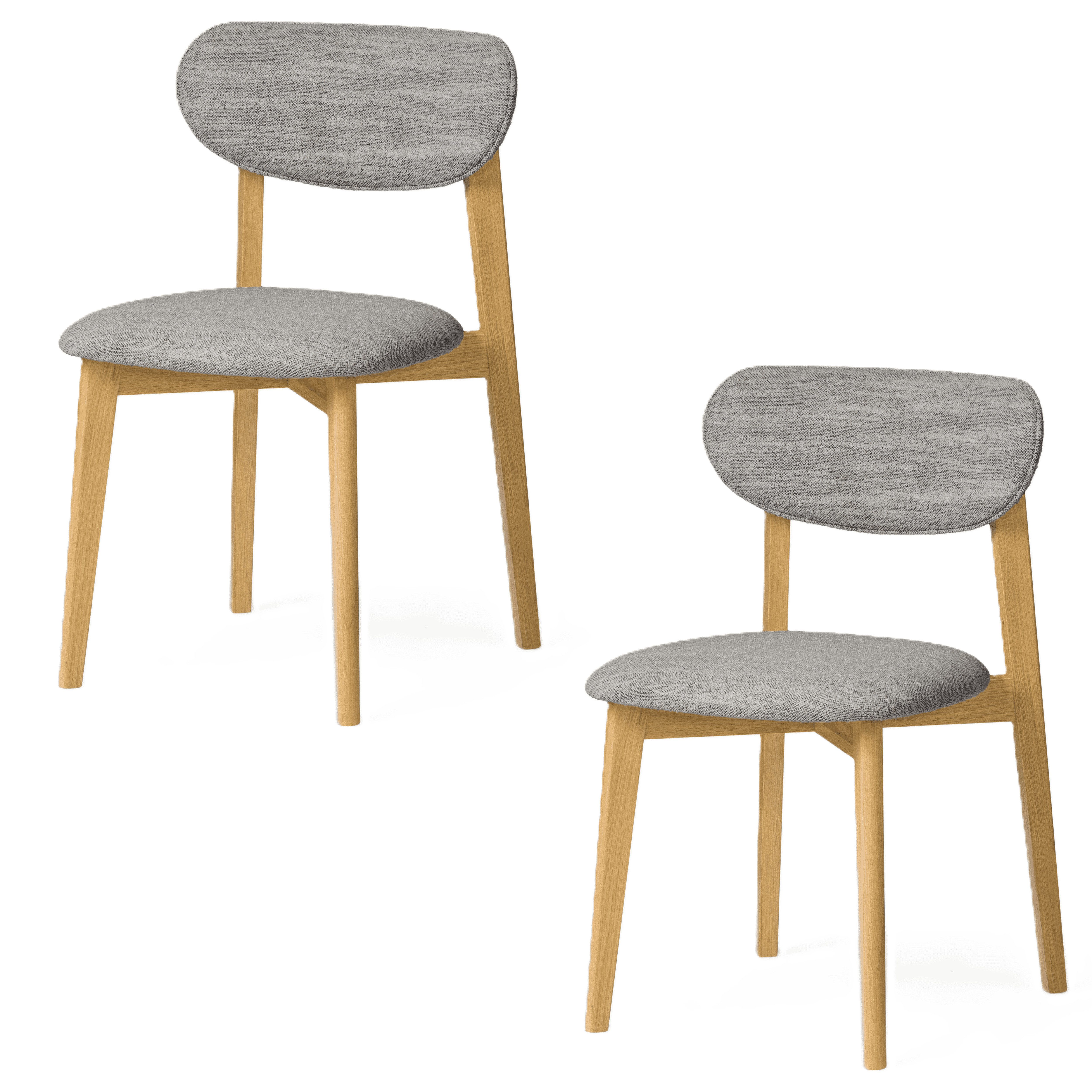 Woodek Design Esszimmerstuhl Theo aus Eichenholz, Bezug aus grauem Stoff Leigh 111 (Set, 2 St), matt lackierter Massivholzrahmen