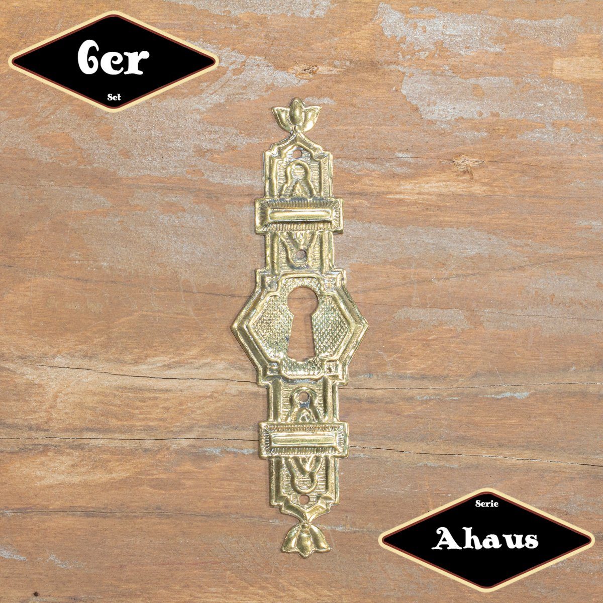 Antikas Möbelbeschlag Schlüsselplatte,Serie"Ahaus",6er Pack, Eisen in Messing