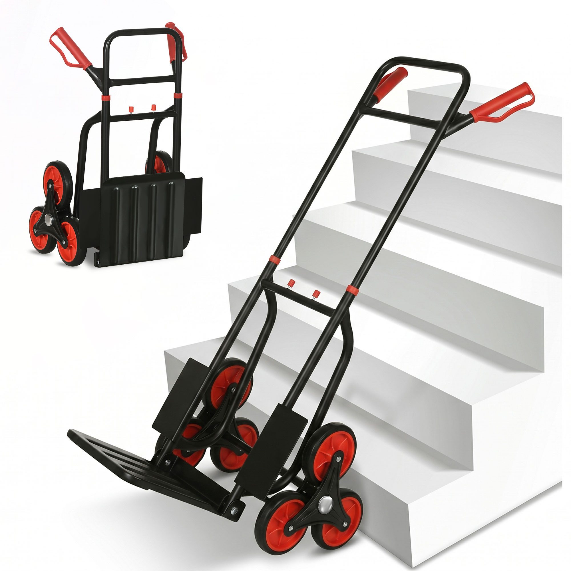 Durhand Sackkarre Transportkarre Griff höhenverstellbar Klappbar, (handwerkertrolley, 1-St., Treppensteiger), Schwarz 67 x 44 x 106,5 cm