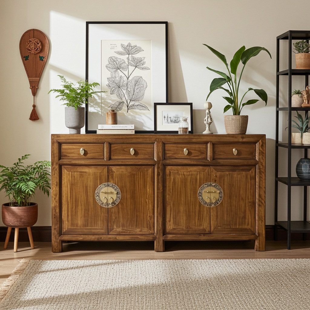 OPIUM OUTLET Sideboard Vintage Kommode Buffet fernöstlich (Asia Möbel komplett montiert, chinesisch asiatisch orientalisch), Schrank Hochzeitsschrank Anrichte