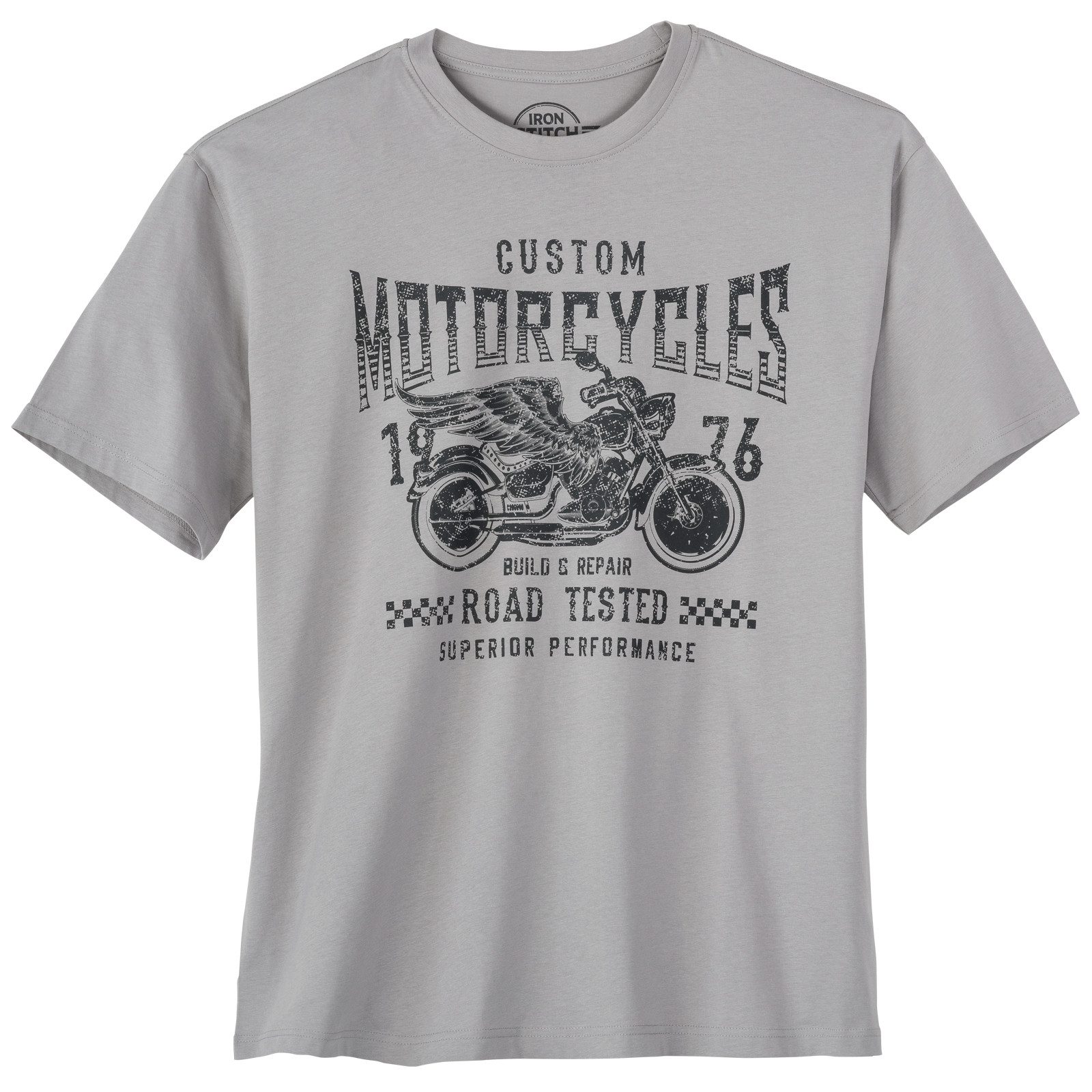 Print-Shirt Iron Stitch Übergröße T-Shirt grau Motorcycles Print