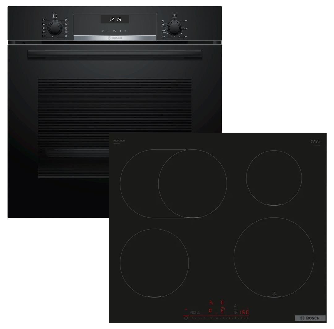 BOSCH Backofen-Set AutoPilot Teleskopauszug + Induktionskochfeld PowerBoost autark 60cm